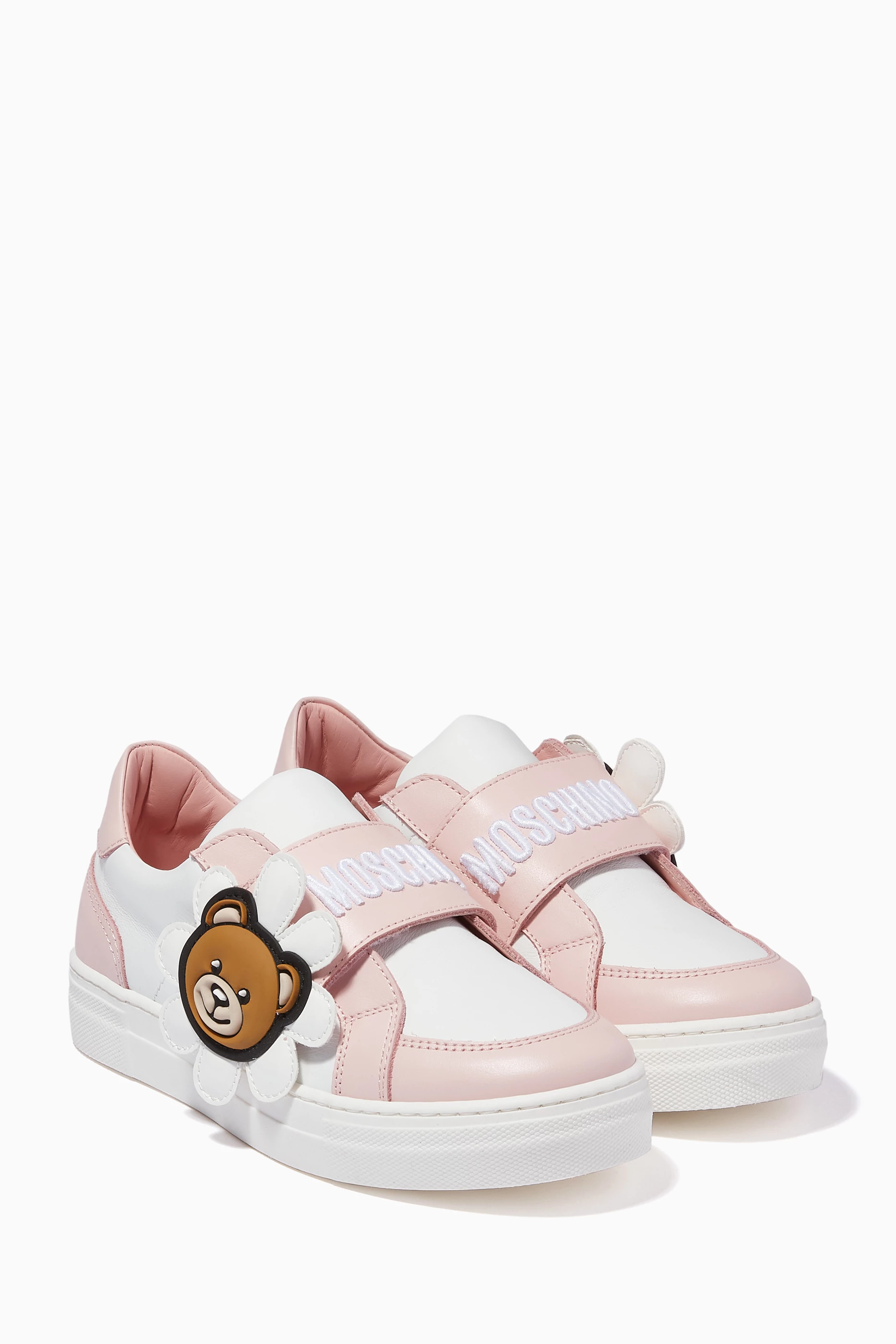 Buy Moschino White Teddy Bear Flower Sneakers in Leather For Girls Online Ounass UAE