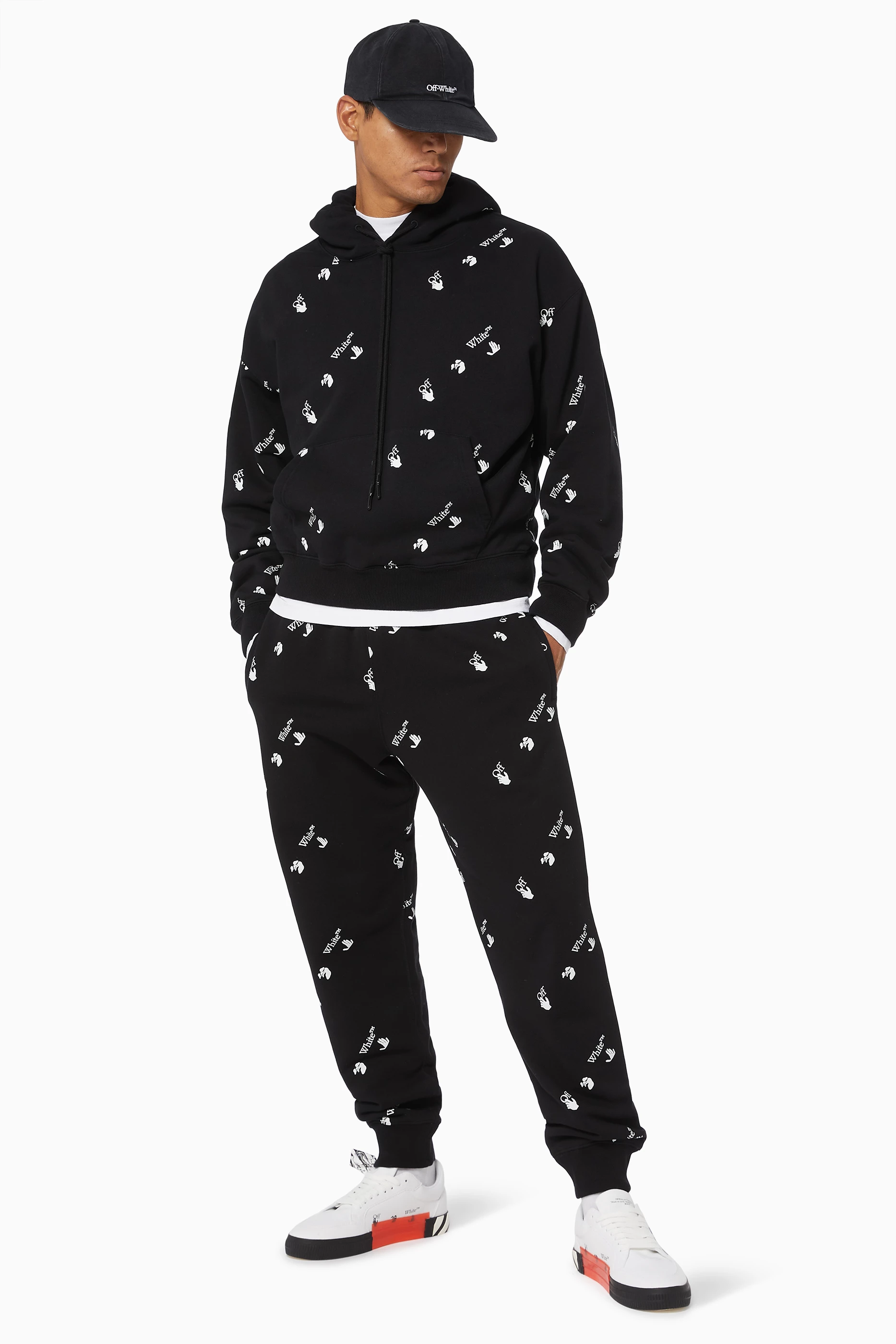 Buy Off White Black Allover Big Logo Cotton Cuffed Sweatpants For Men Online Ounass UAE