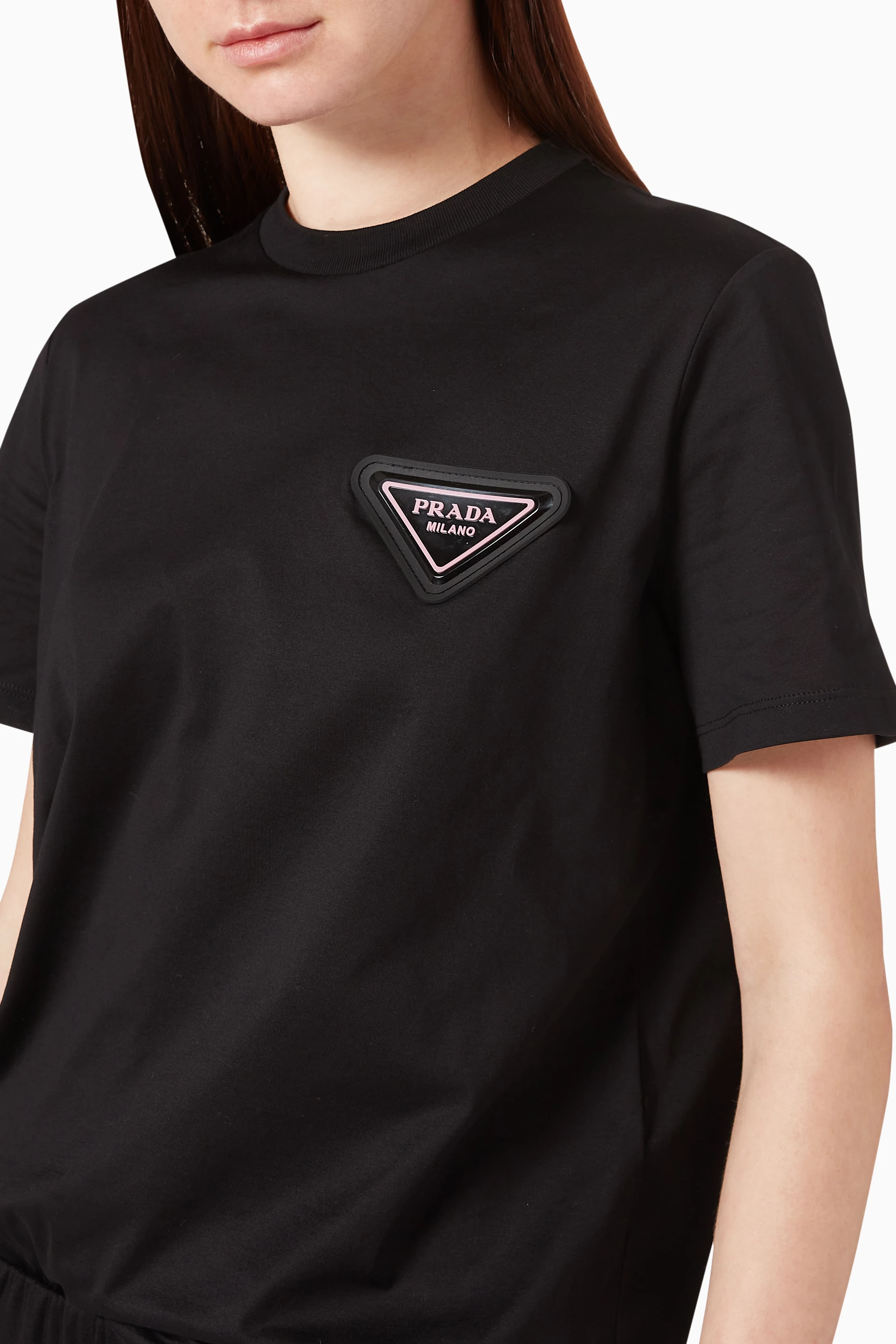 Buy Prada Black Triangle Logo Cotton T Shirt For Women Online Ounass UAE
