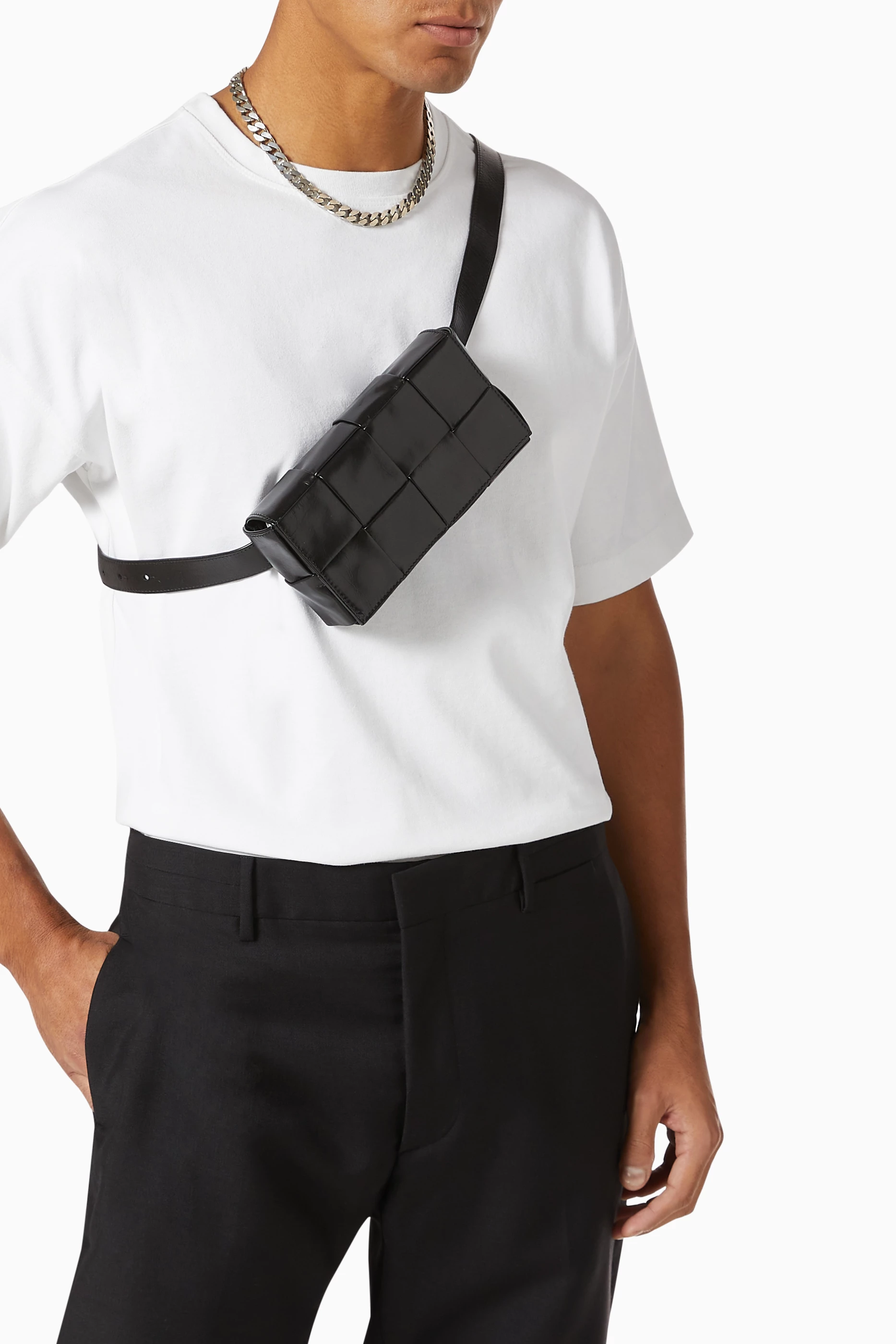 Buy Bottega Veneta Black Mini Cassette Belt Bag in Intrecciato