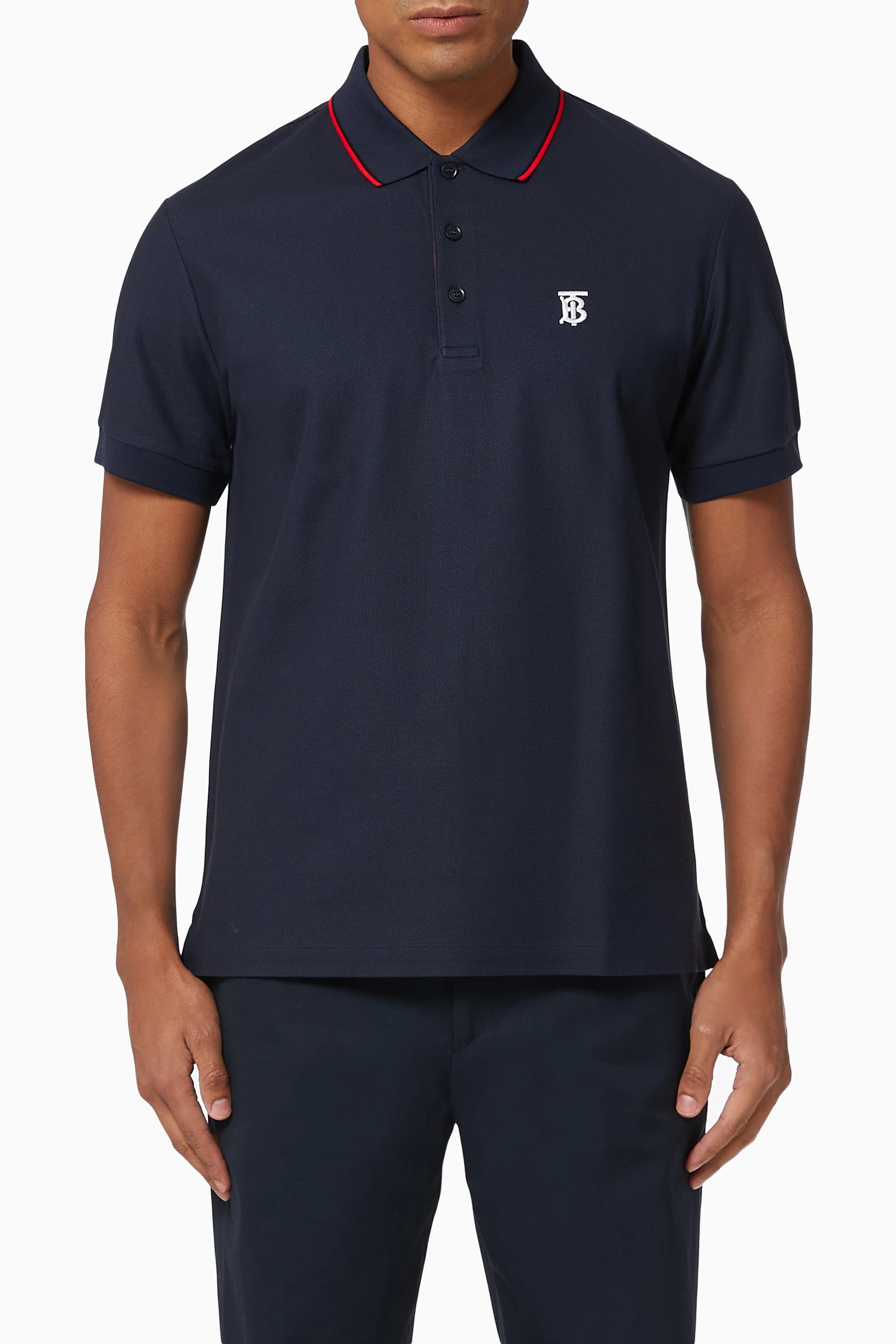 Navy blue burberry polo shirt discount