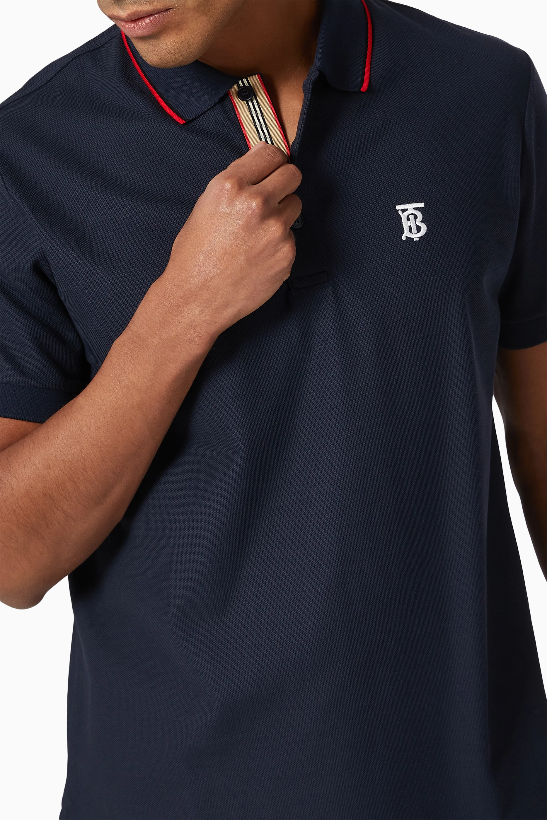 Buy Burberry Blue Icon Stripe Placket Cotton Pique Polo Shirt For Men Online Ounass UAE