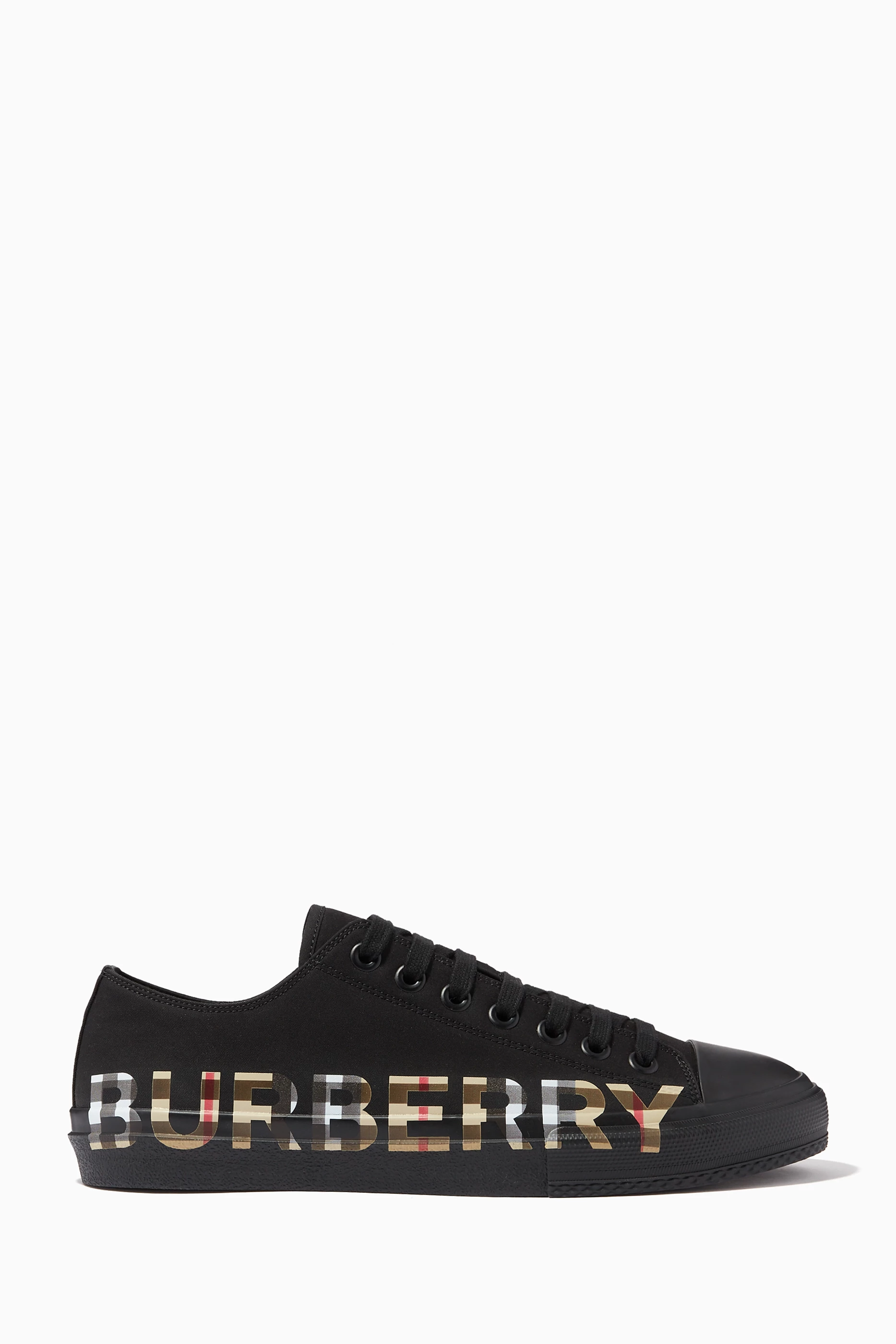 Buy Burberry Black Vintage Check Logo Sneakers in Cotton Gabardine For Men Online Ounass UAE