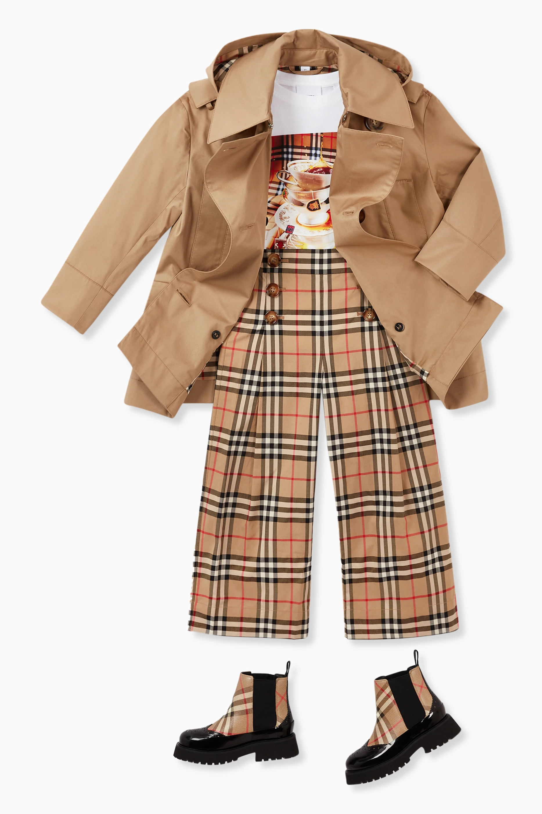 Buy Burberry Neutral Cotton Twill Hooded Trench Coat For Girls Online Ounass UAE