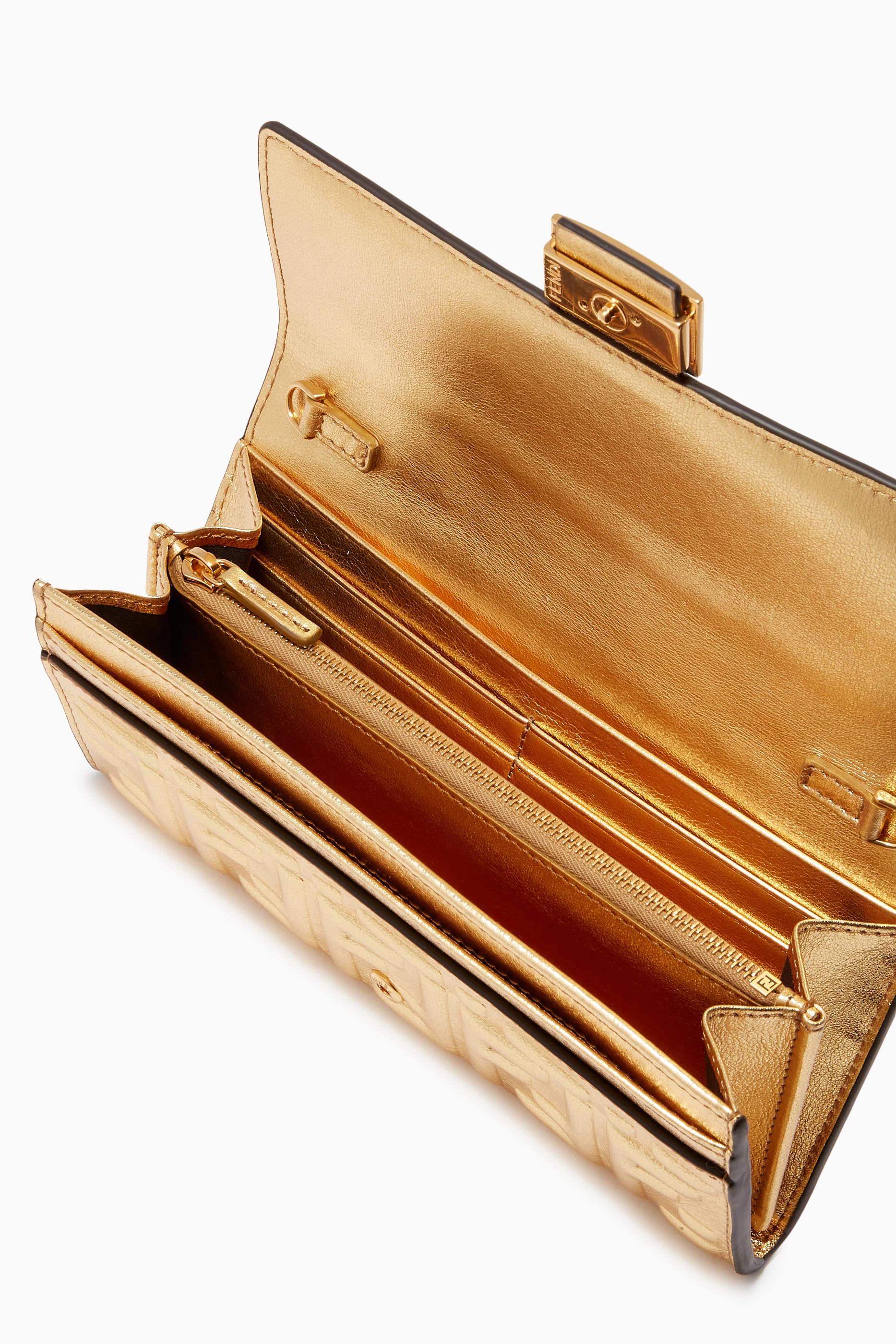 Buy Fendi Gold Baguette Continental Wallet on Chain in FF Embossed Leather For Women Online Ounass UAE