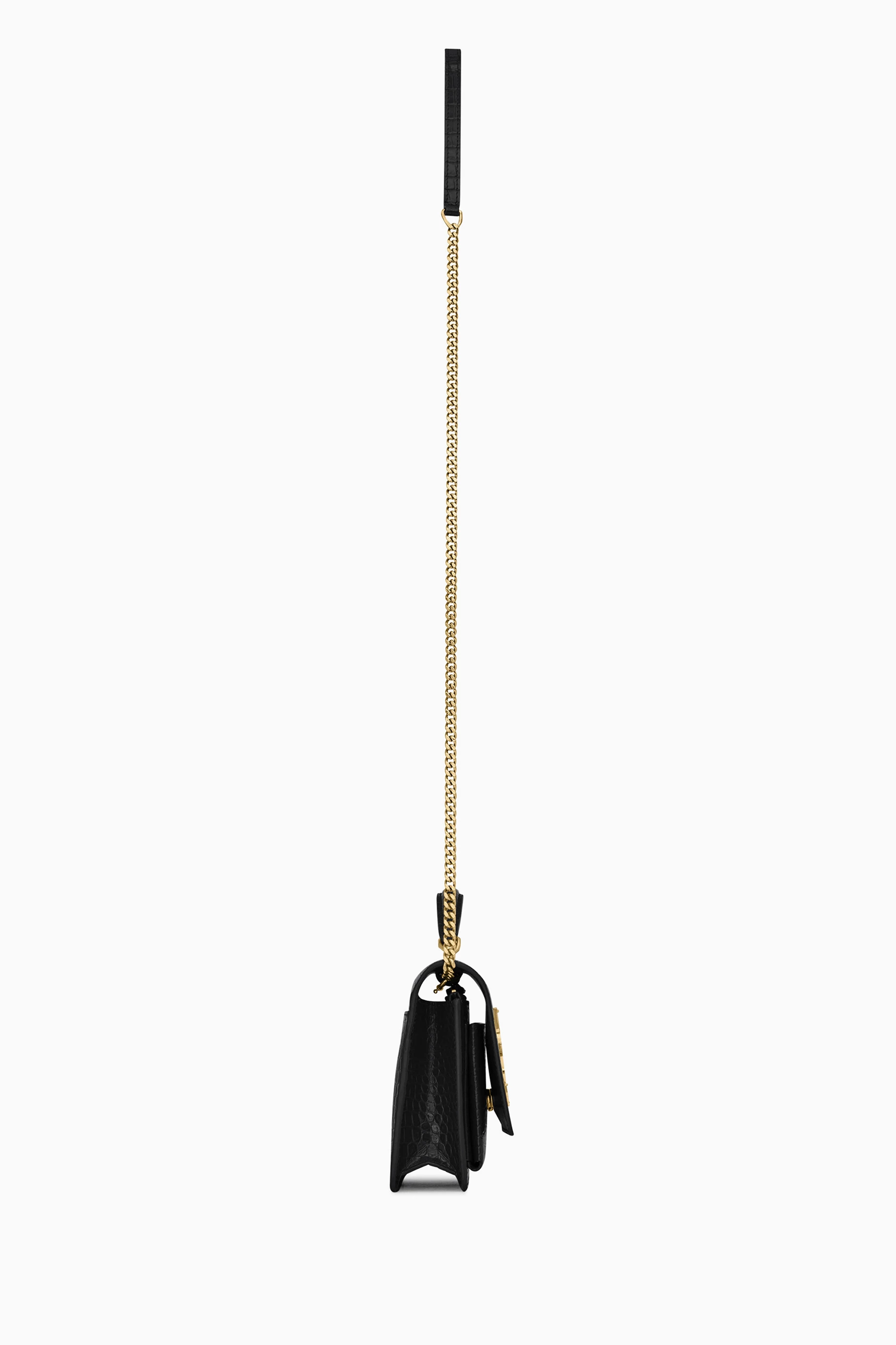 Buy SAINT LAURENT Black Sunset Chain Wallet in Crocodile Embossed