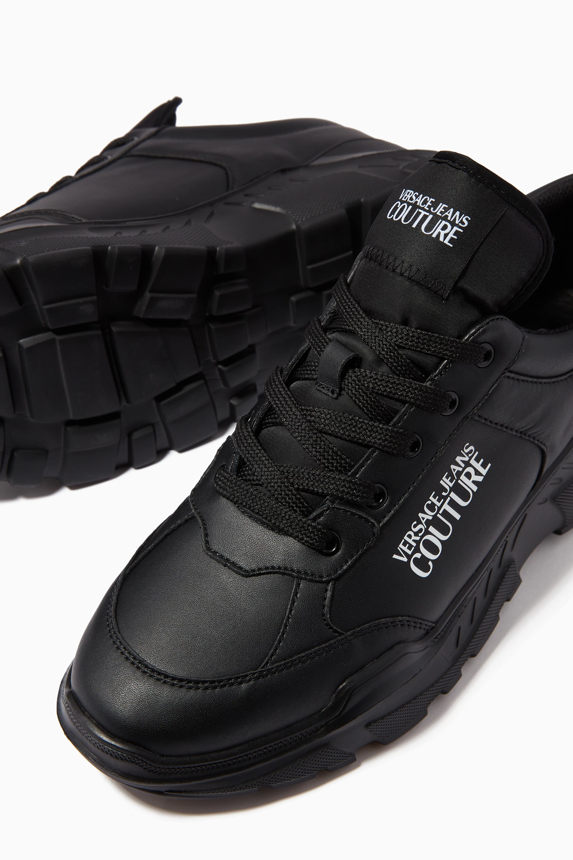 Buy Versace Jeans Couture Black Logo Chunky Sole Sneakers in Leather For Men Online Ounass UAE