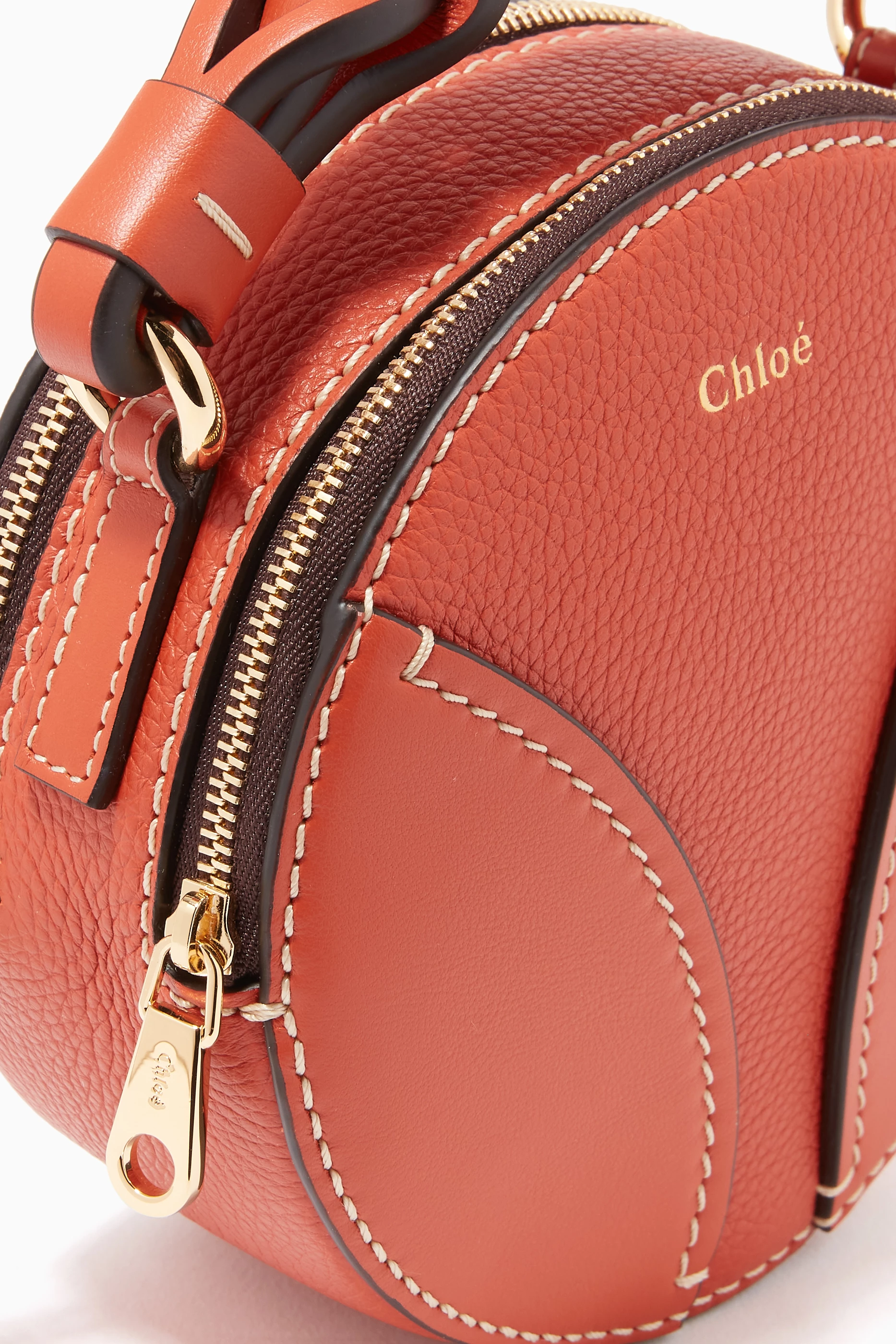Buy Chloe Orange Mini Daria Round Bag in Grained Shiny Calfskin For Women Online Ounass UAE
