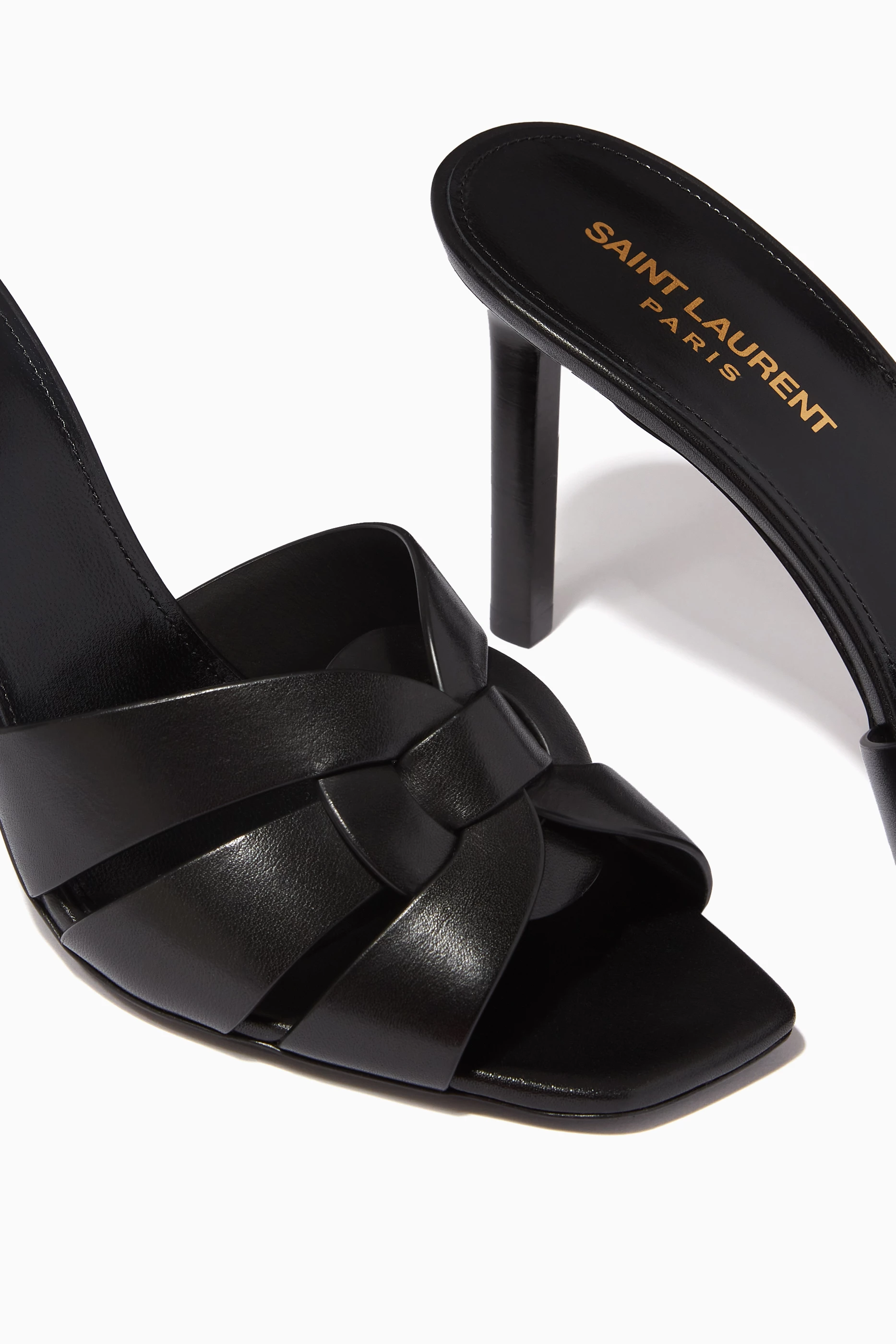 Buy SAINT LAURENT Black Tribute 85 Mules in Smooth Leather