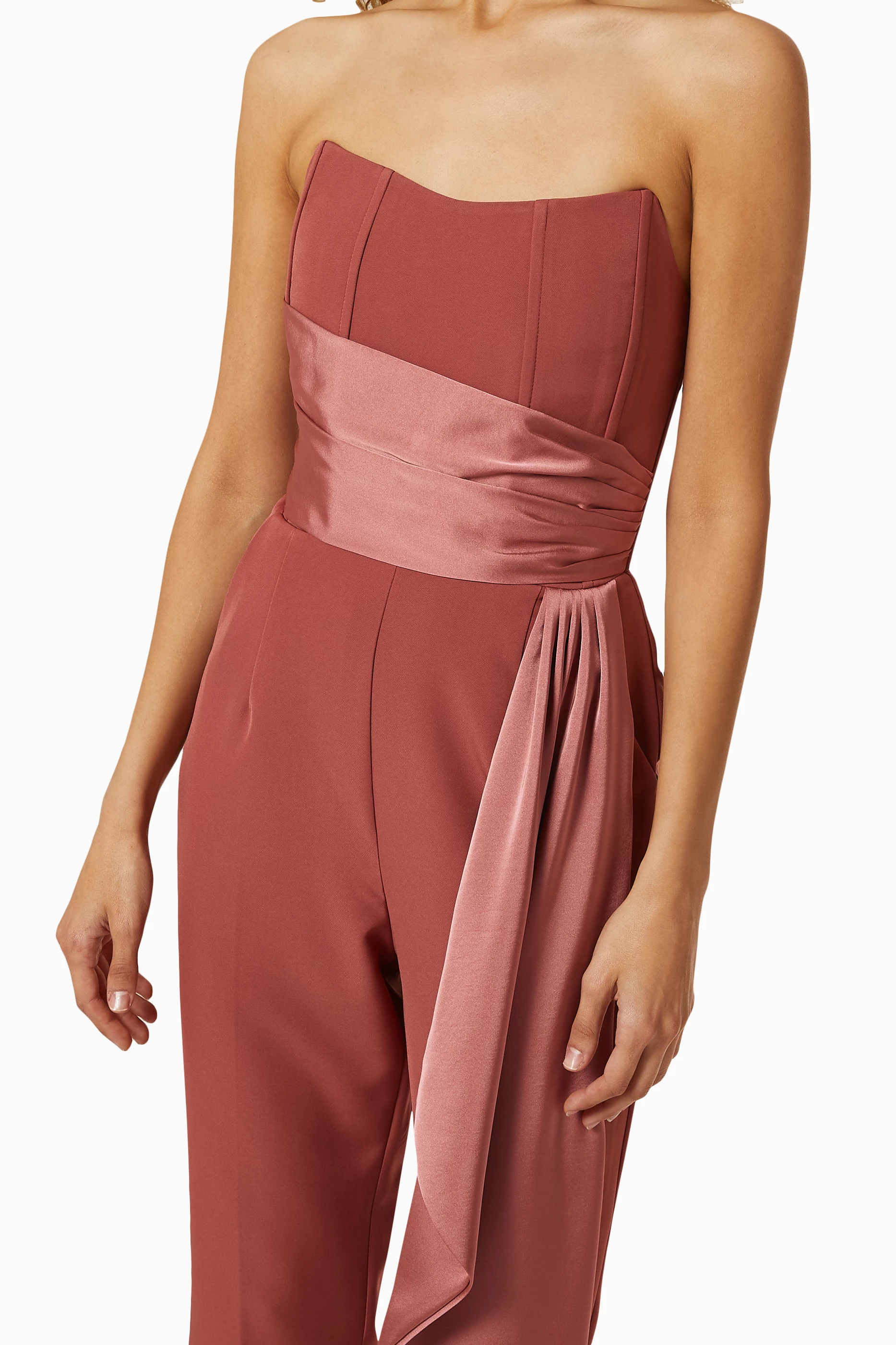 Buy Lavish Alice Pink Satin Draped Bandeau Jumpsuit For Women Online Ounass UAE