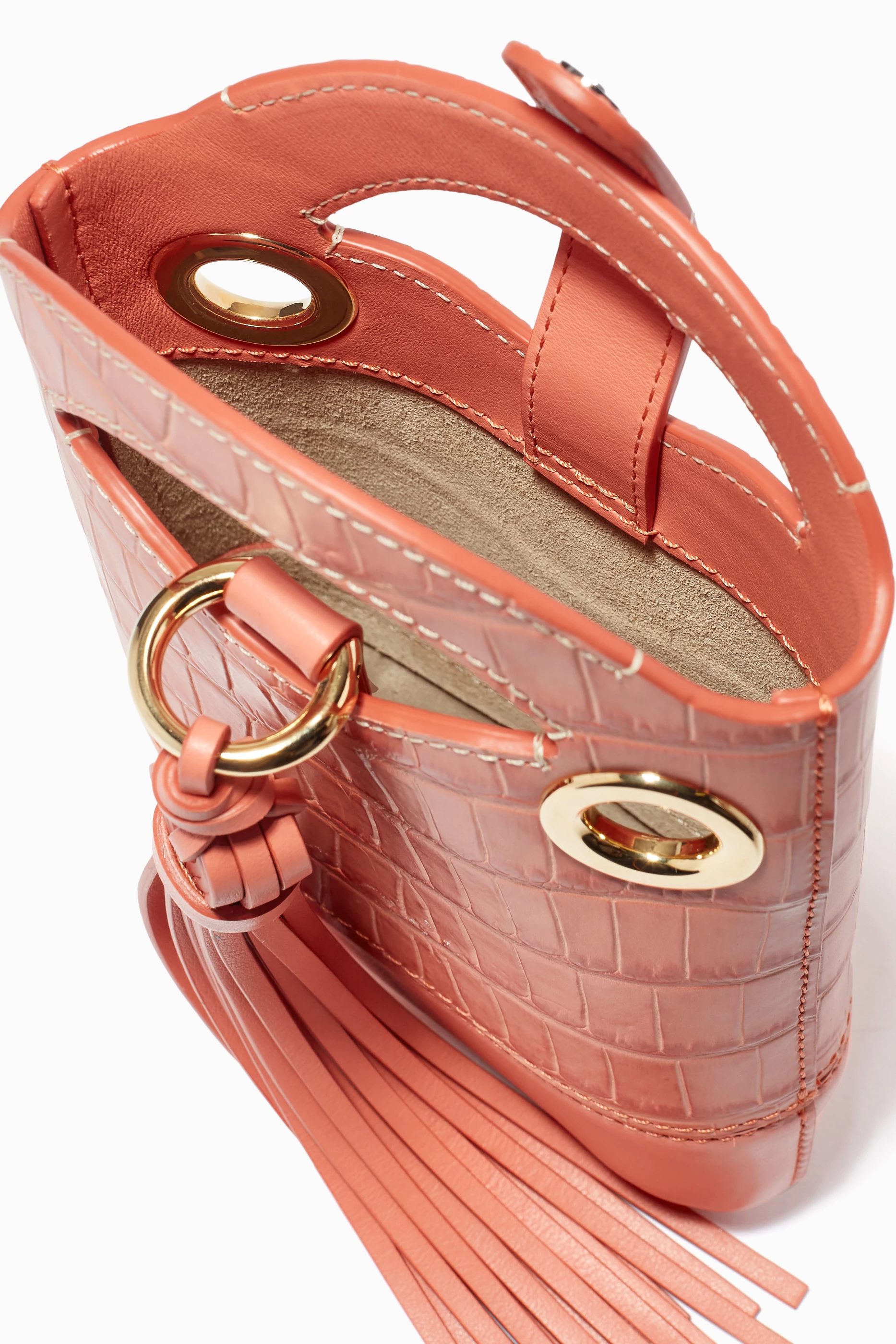 Buy Chloe Pink Small Walden Phone Pouch in Croco Embossed Shiny Calfskin For Women Online Ounass UAE