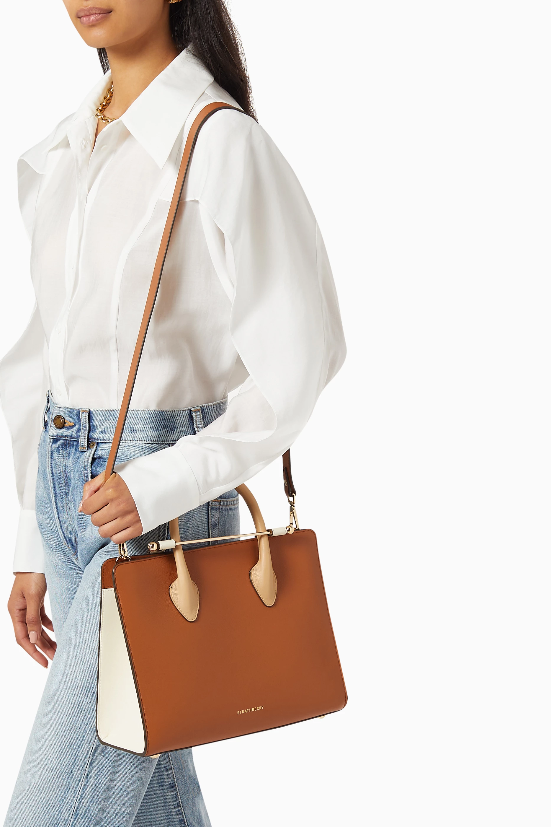 Strathberry midi tote tri colour outlet
