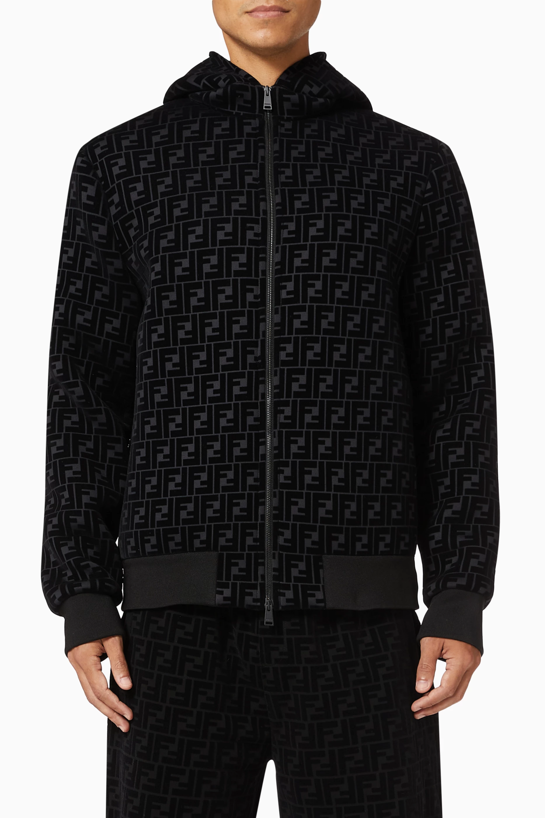 Buy Fendi Black FF Motif Jacket in Jersey For Men Online Ounass UAE