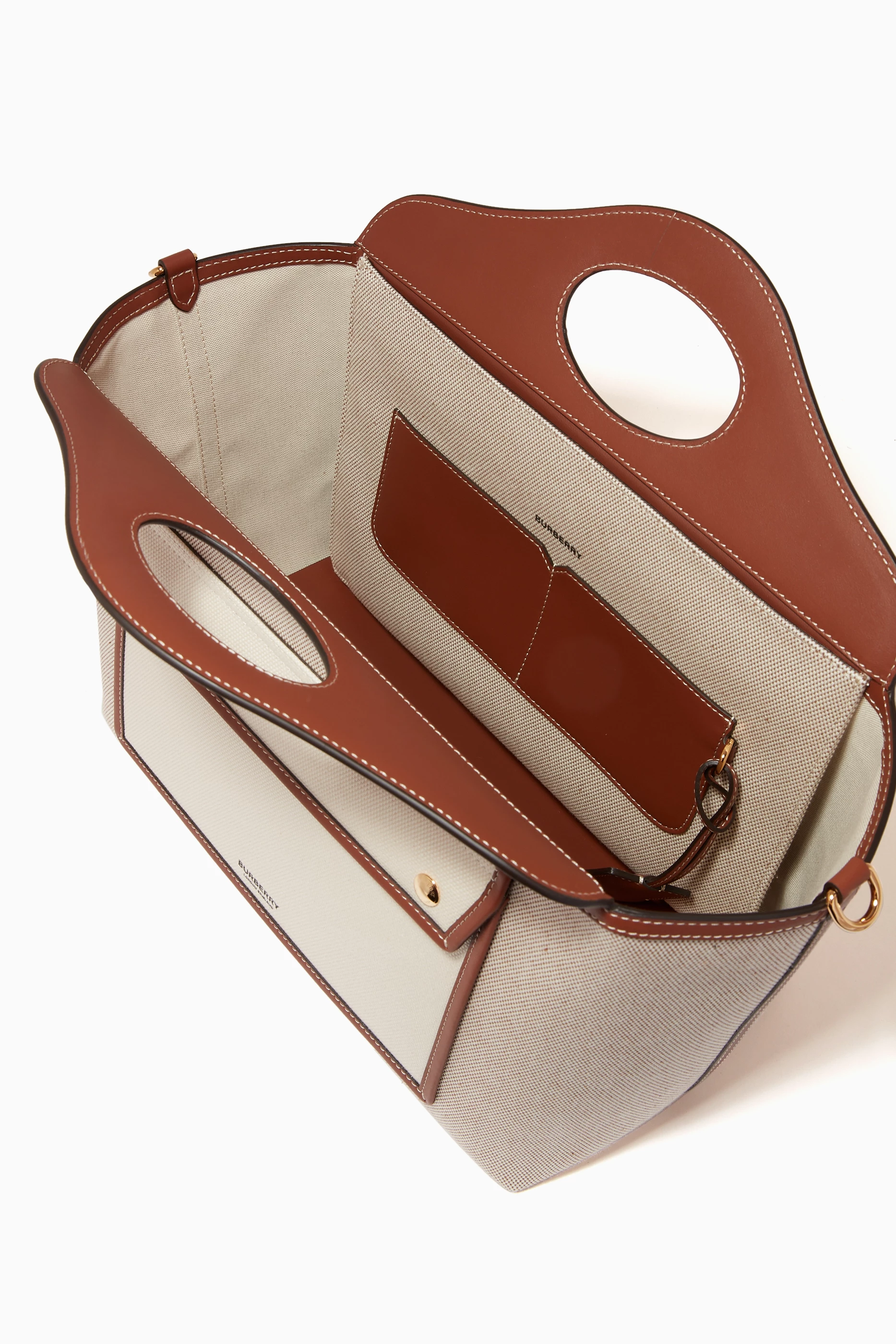 Buy Burberry Brown Small Soft Pocket Tote Bag in Canvas Leather For Women Online Ounass UAE