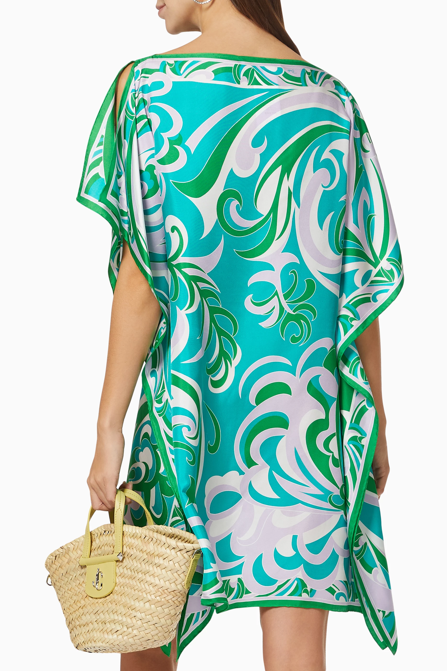 Buy Emilio Pucci Green Albizia Print Short Kaftan Dress in Silk Twill For Women Online Ounass UAE