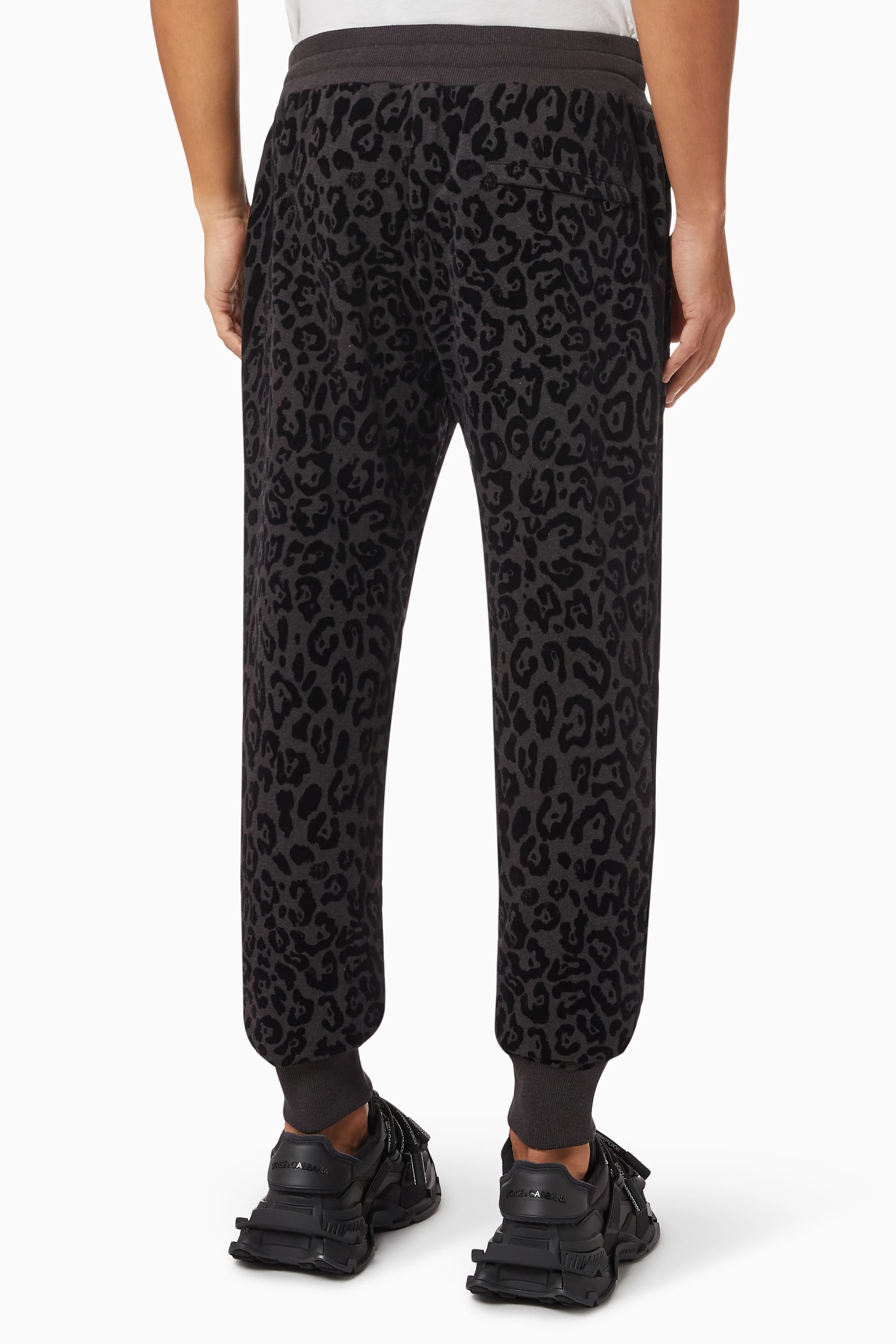 Buy Dolce Gabbana Grey Flocked Leopard Print Jogger Pants in Jersey For Men Online Ounass UAE