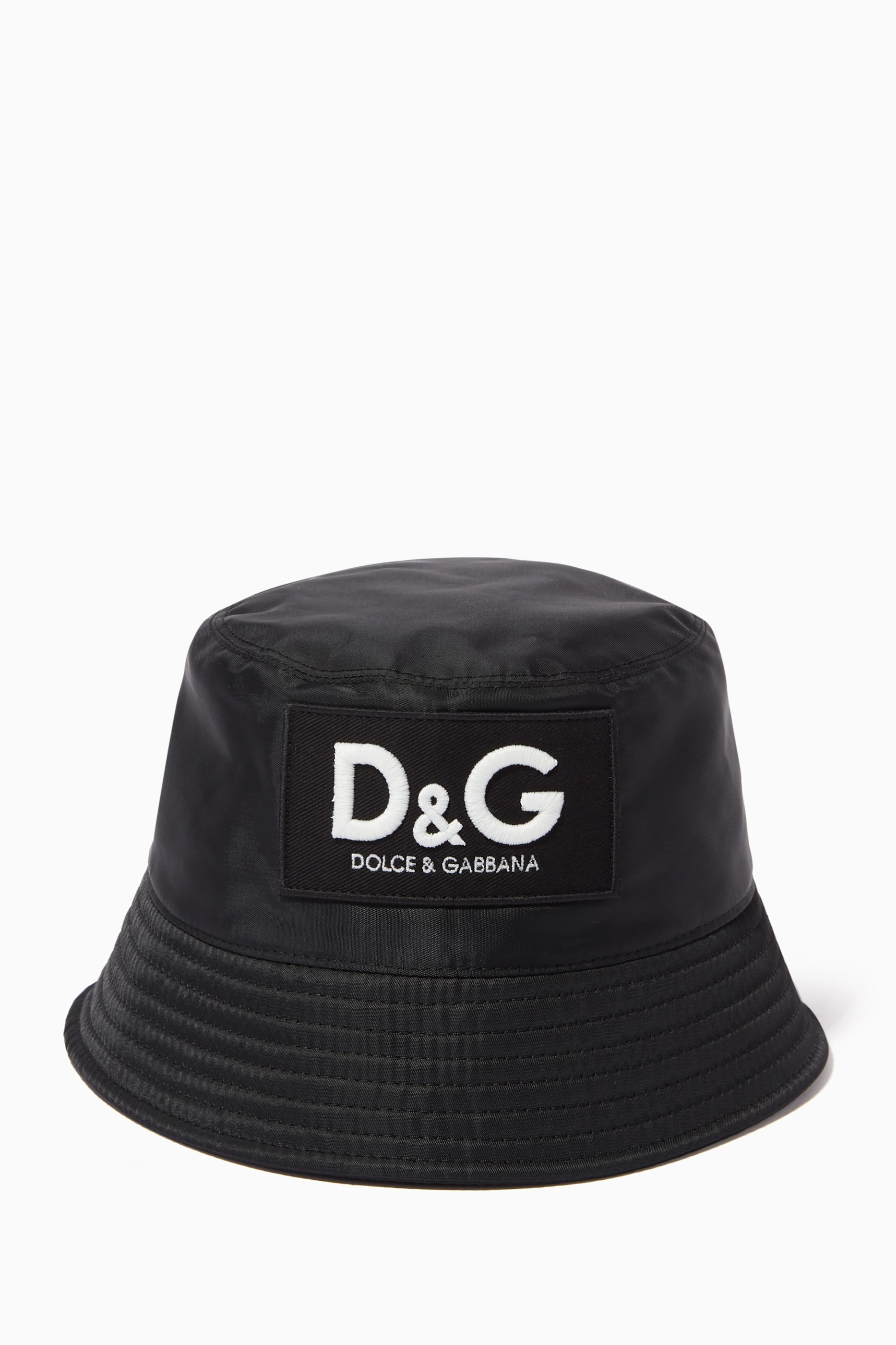 Buy Dolce & Gabbana Black Bucket Hat with D&G Patch in Nylon 