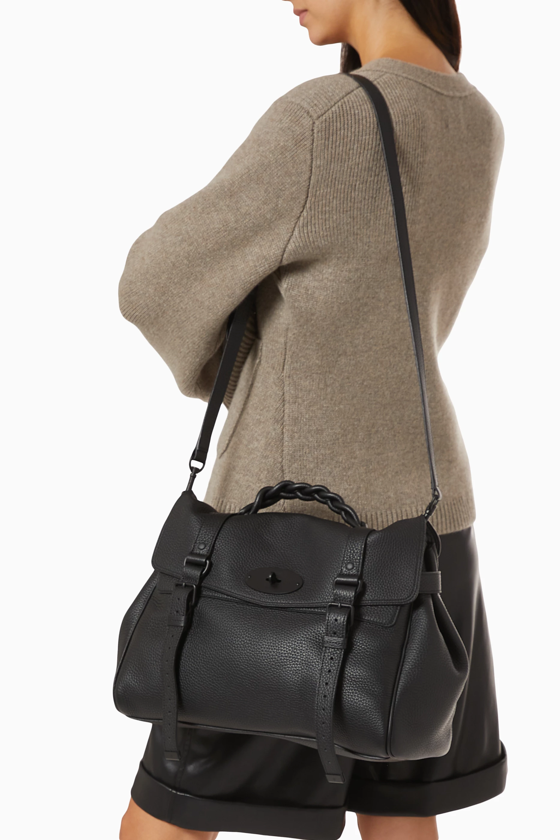 Buy Mulberry Black Oversized Alexa Satchel Bag in Heavy Grain Leather For Women Online Ounass UAE