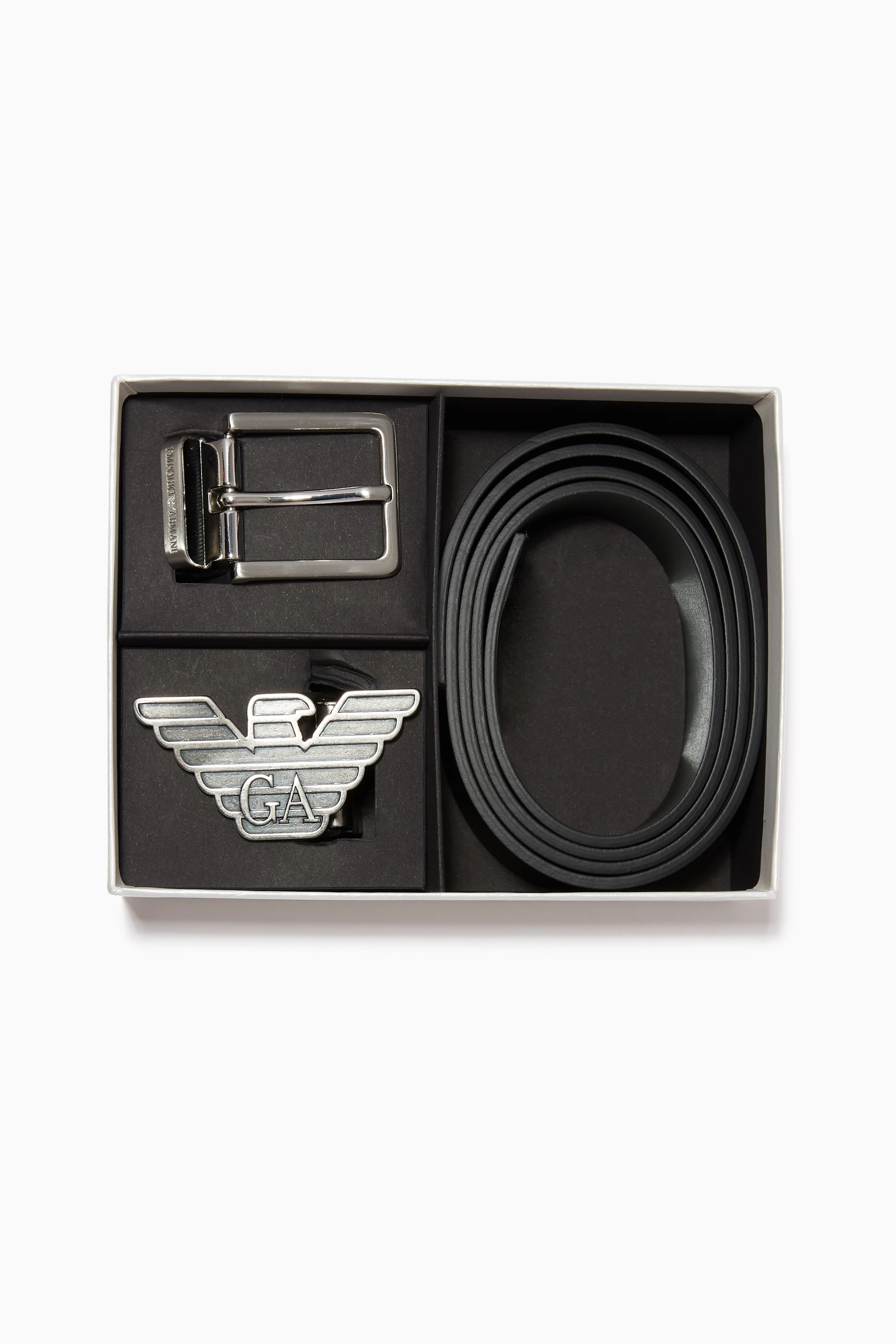 Buy Emporio Armani Black EA Interchangeable Buckle Reversible Belt in Leather For Men Online Ounass UAE