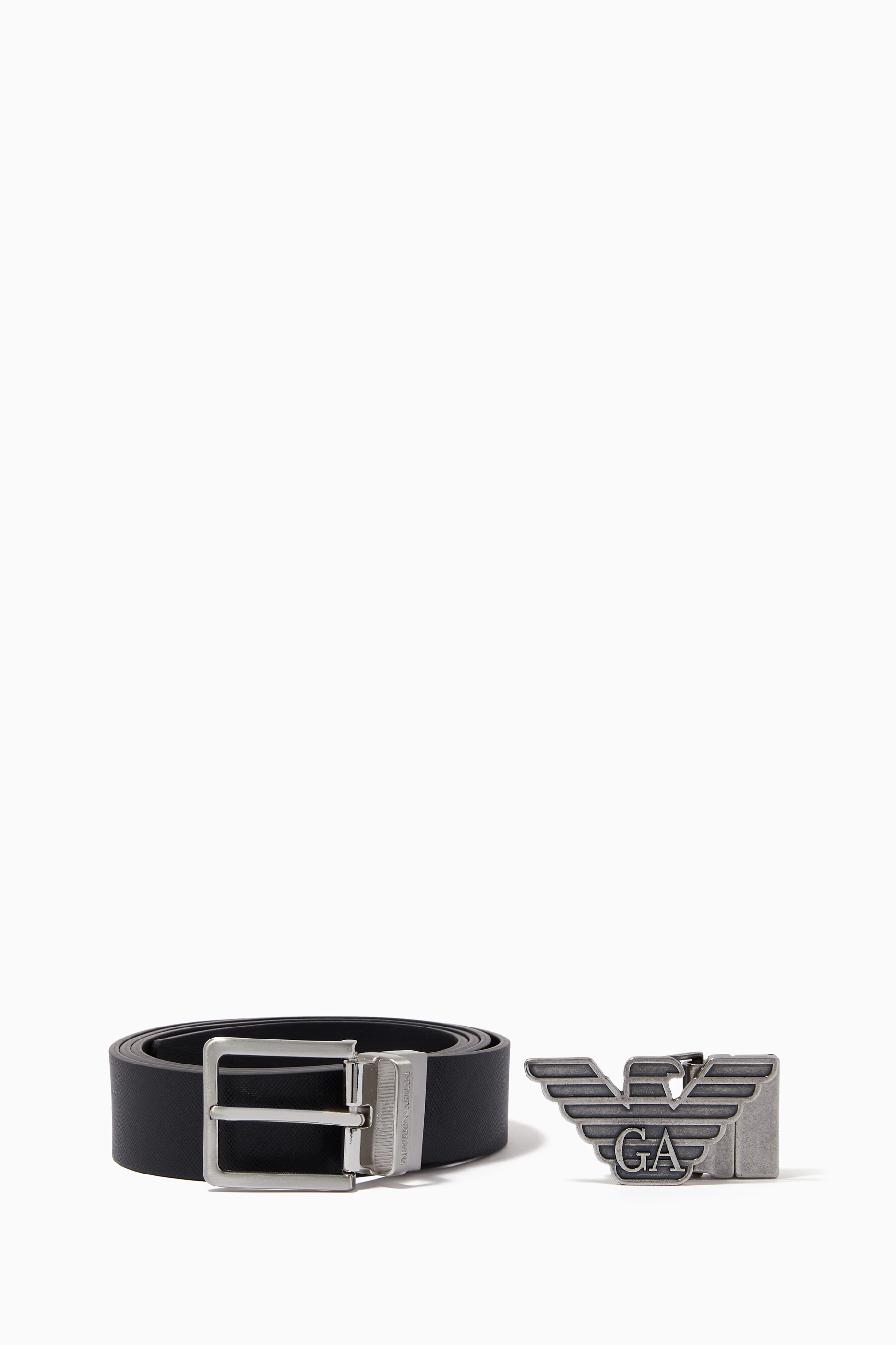 Buy Emporio Armani Black EA Interchangeable Buckle Reversible Belt in Leather For Men Online Ounass UAE