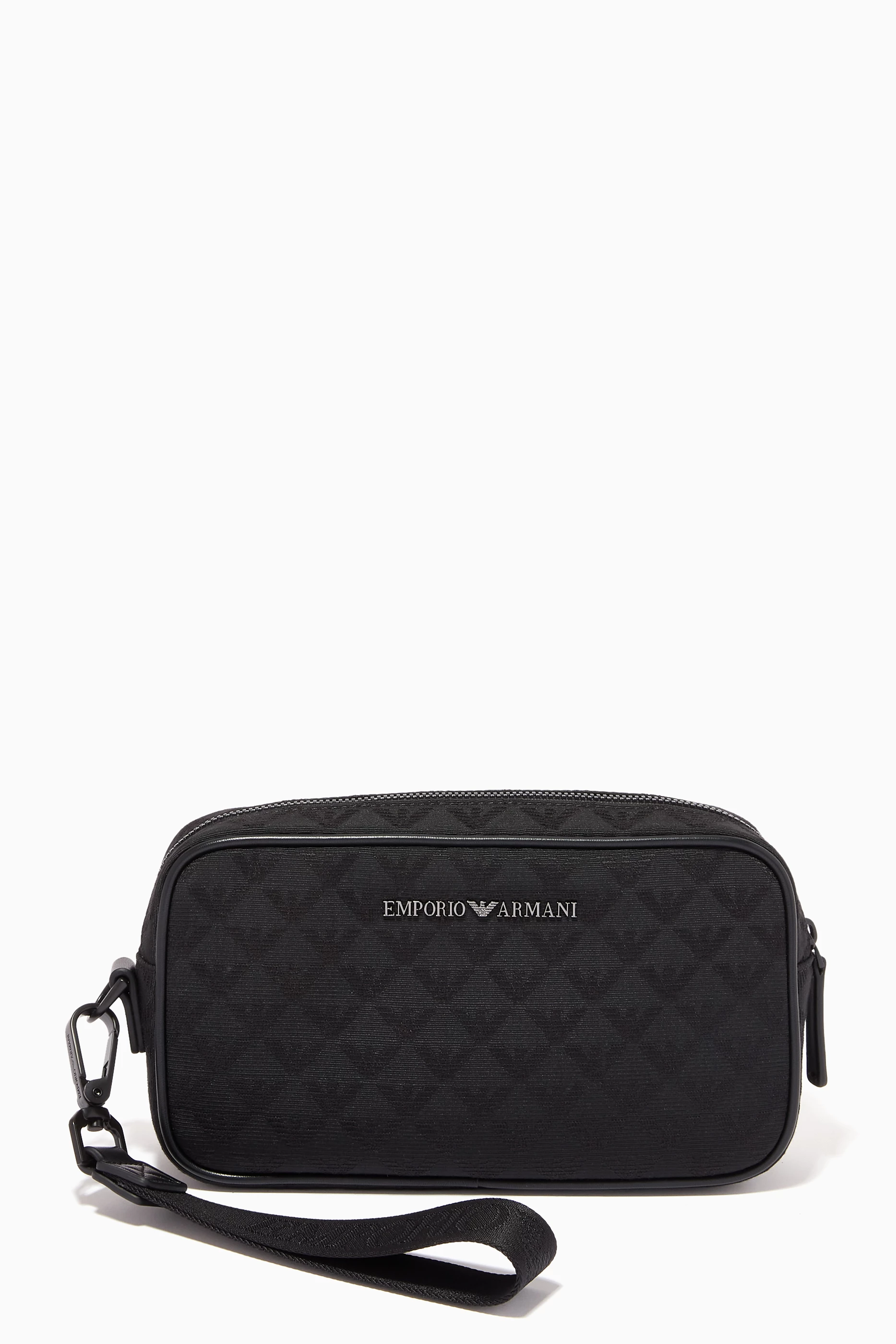 Buy Emporio Armani Black EA Monogram Wash Bag in Nylon Jacquard For Men Online Ounass UAE