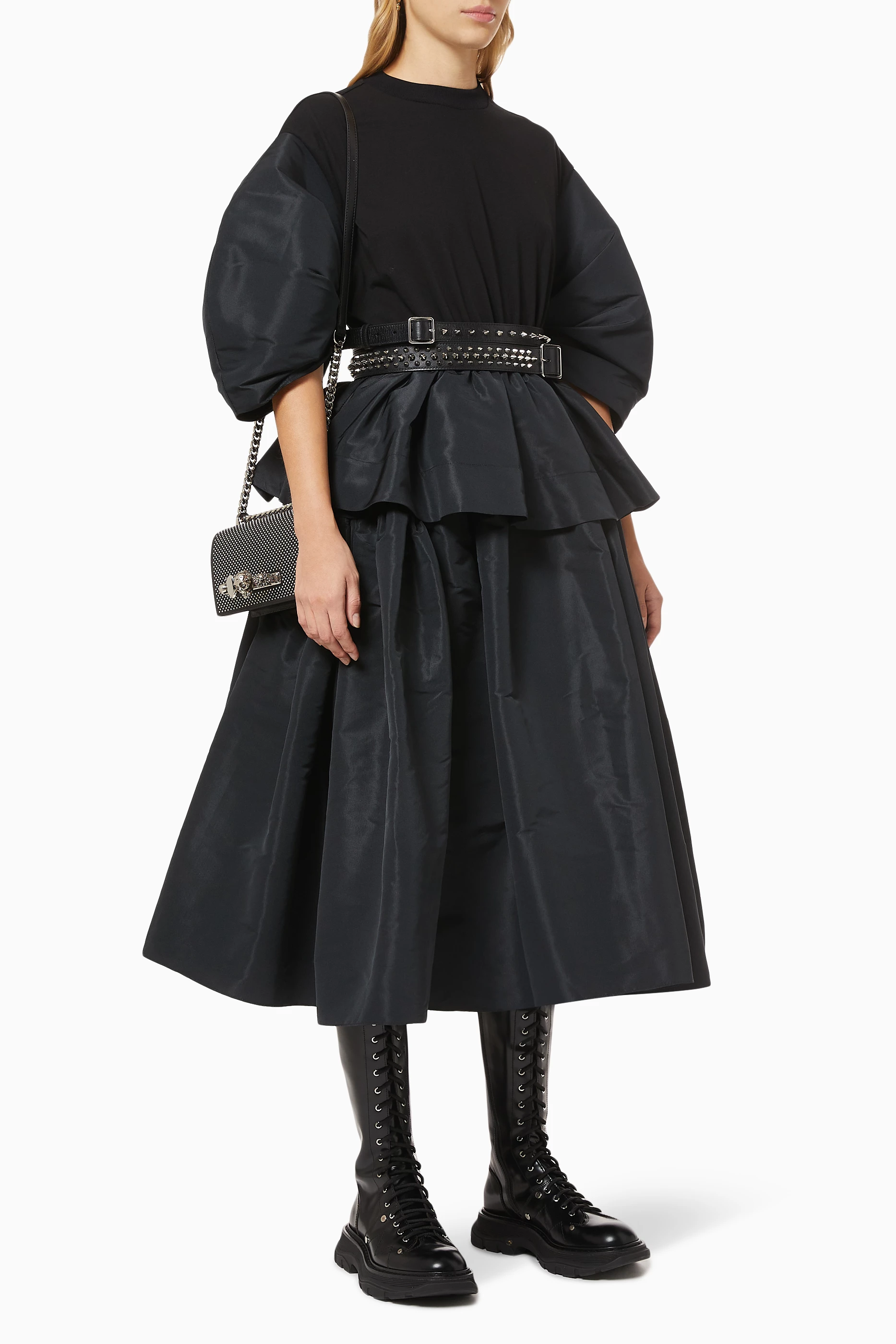 スカート ALEXANDER MCQUEEN Women Mid Skirts 720056 BLACK Alexander McQueen folded-edge Midi Skirt | Black | FARFETCH