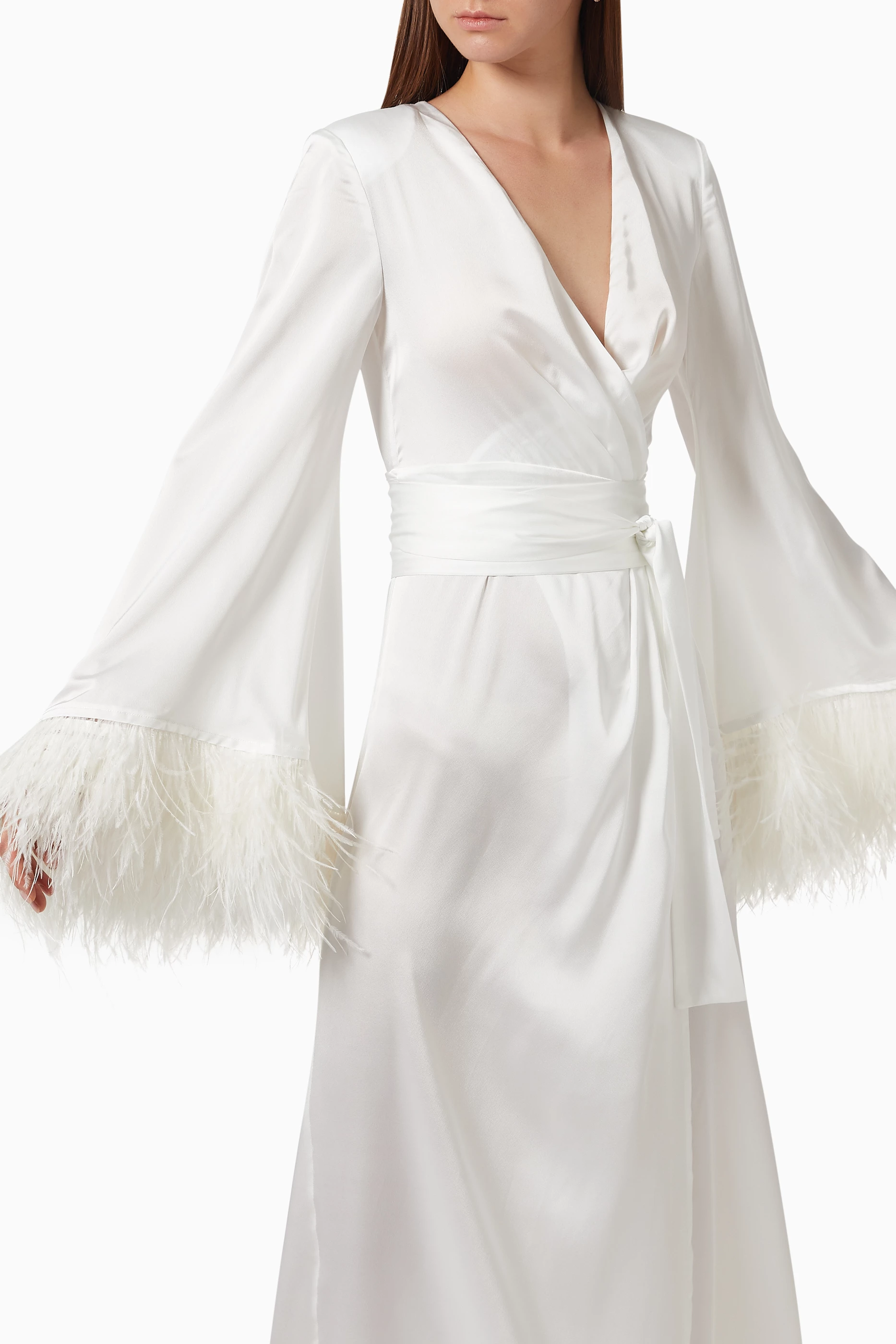 Buy Bronx and Banco White Feather Long Robe in Silk For Women Online Ounass UAE