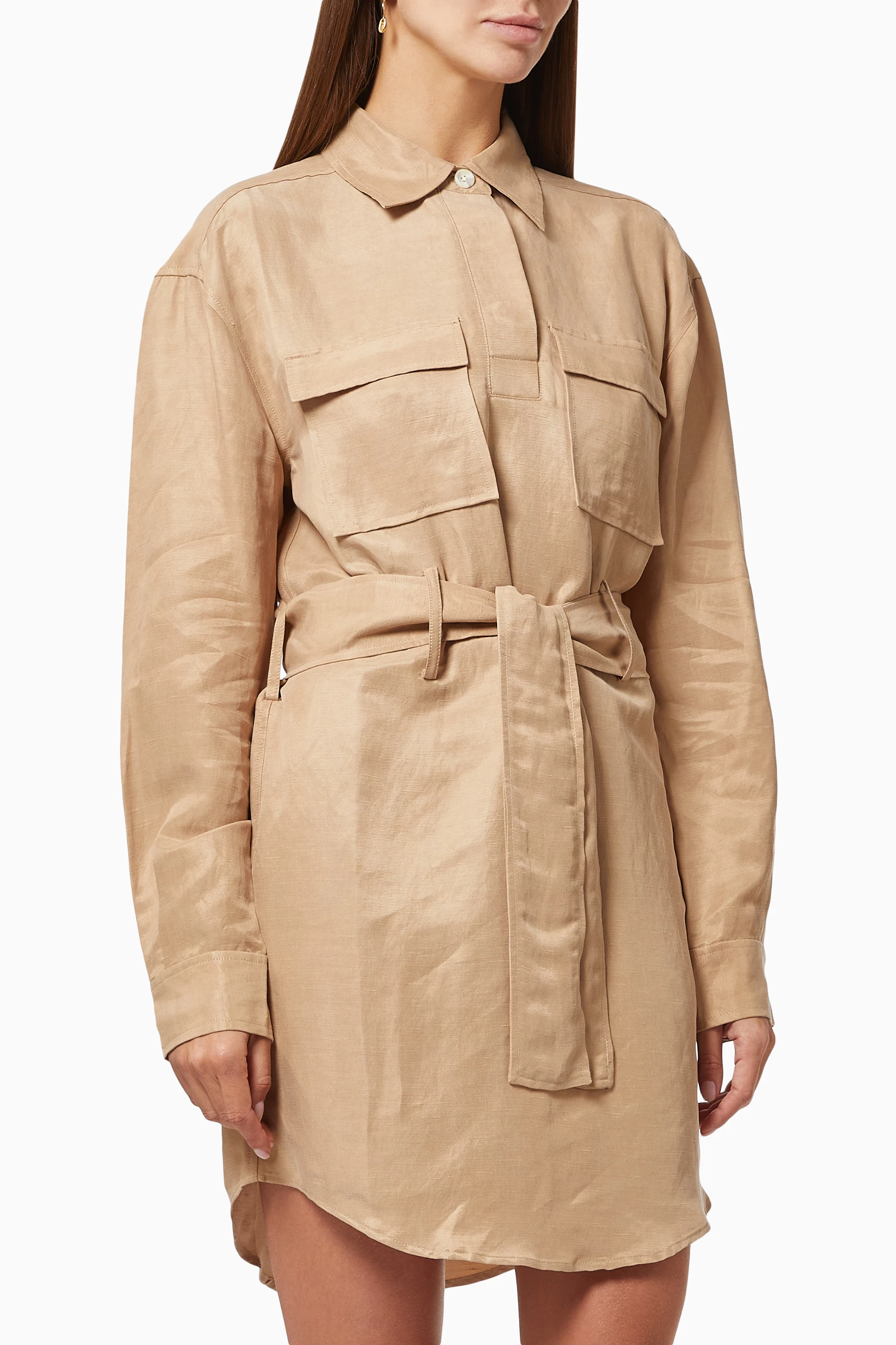 Buy Third Form Neutral Street Smart Shirt Dress in Linen Blend For Women Online Ounass UAE