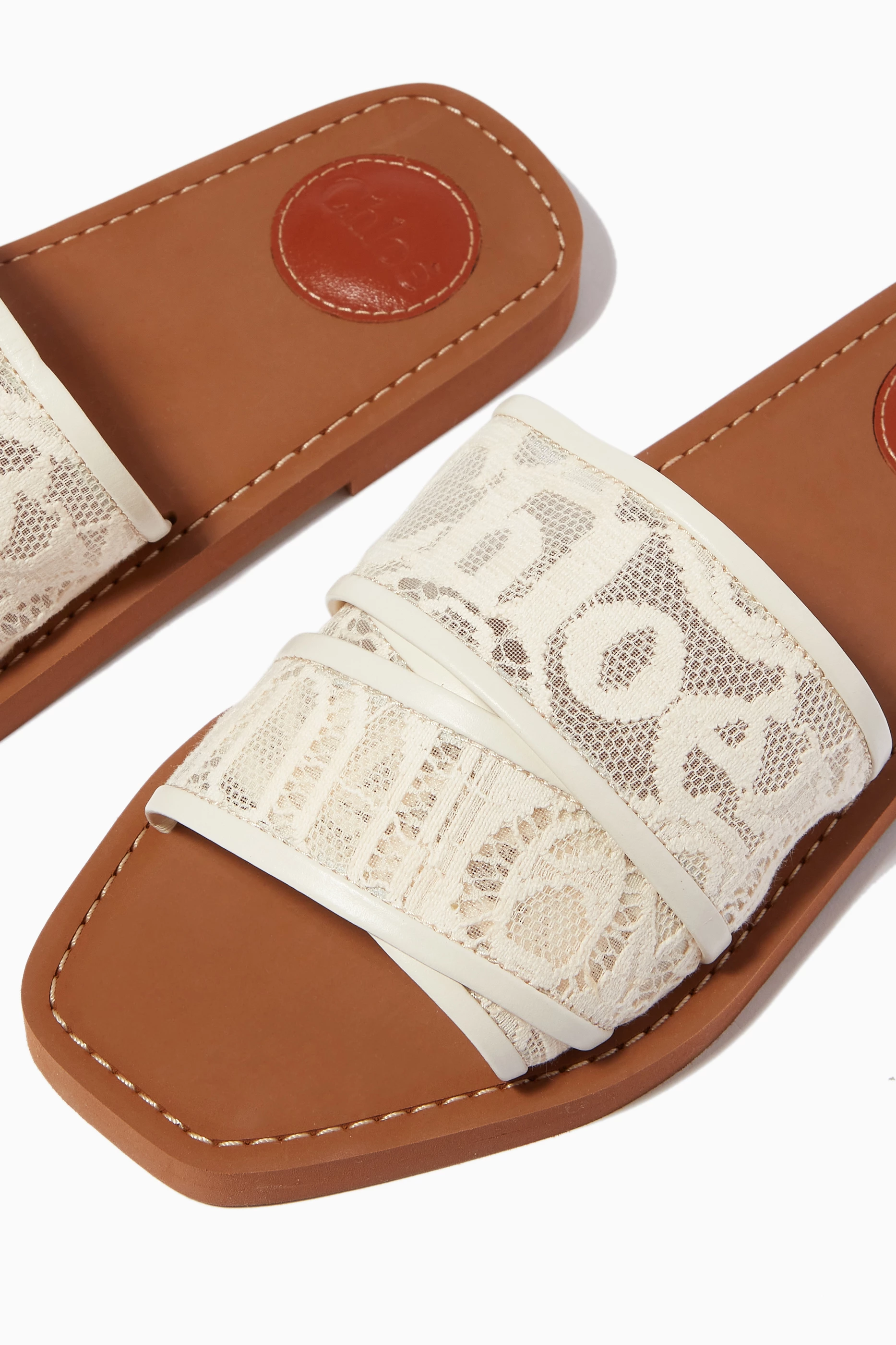 Buy Chloe White Woody Flat Mule Sandals in Lace For Women Online Ounass UAE