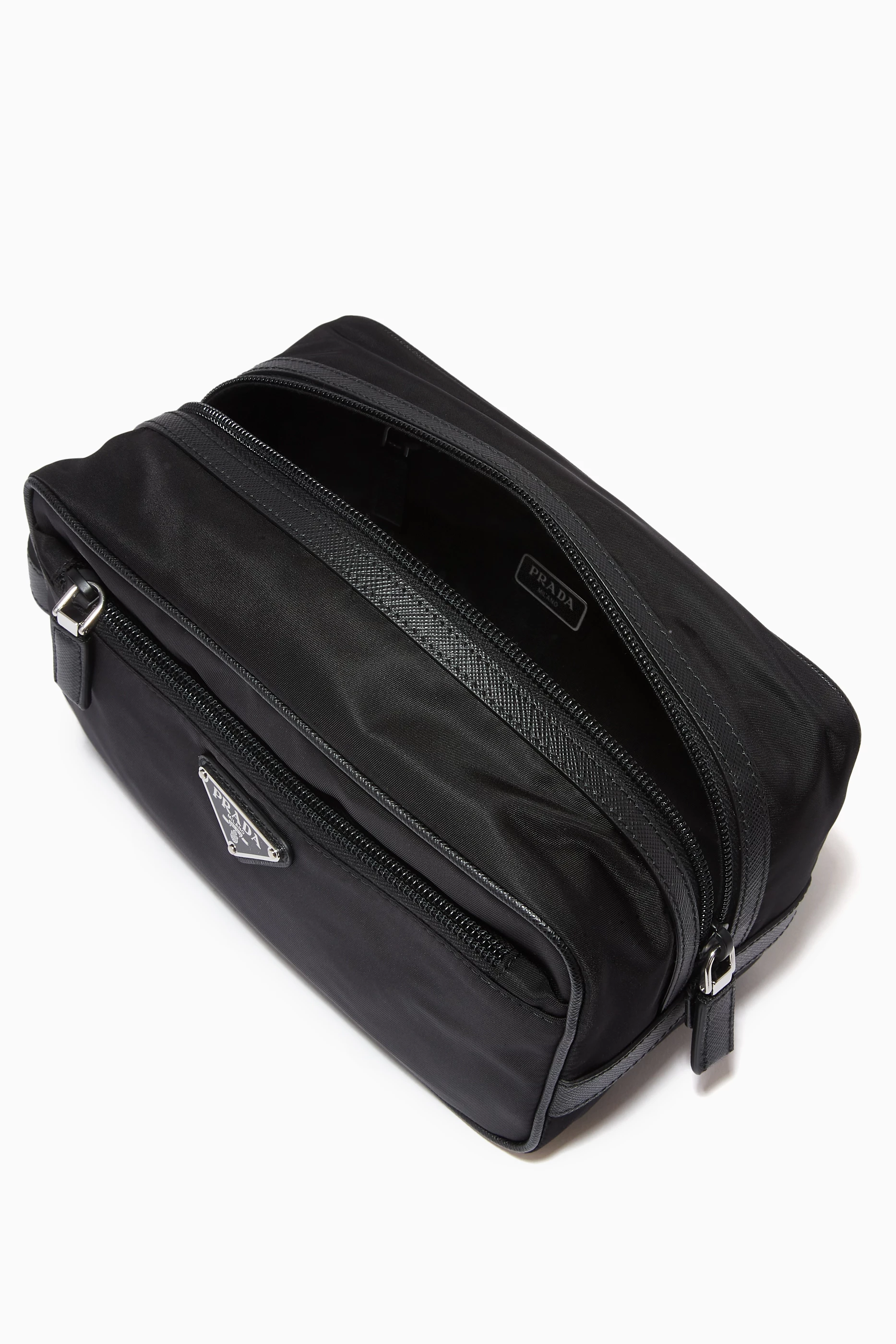 Buy Prada Black Triangle Logo Travel Pouch in Re Nylon Saffiano Leather For Men Online Ounass UAE