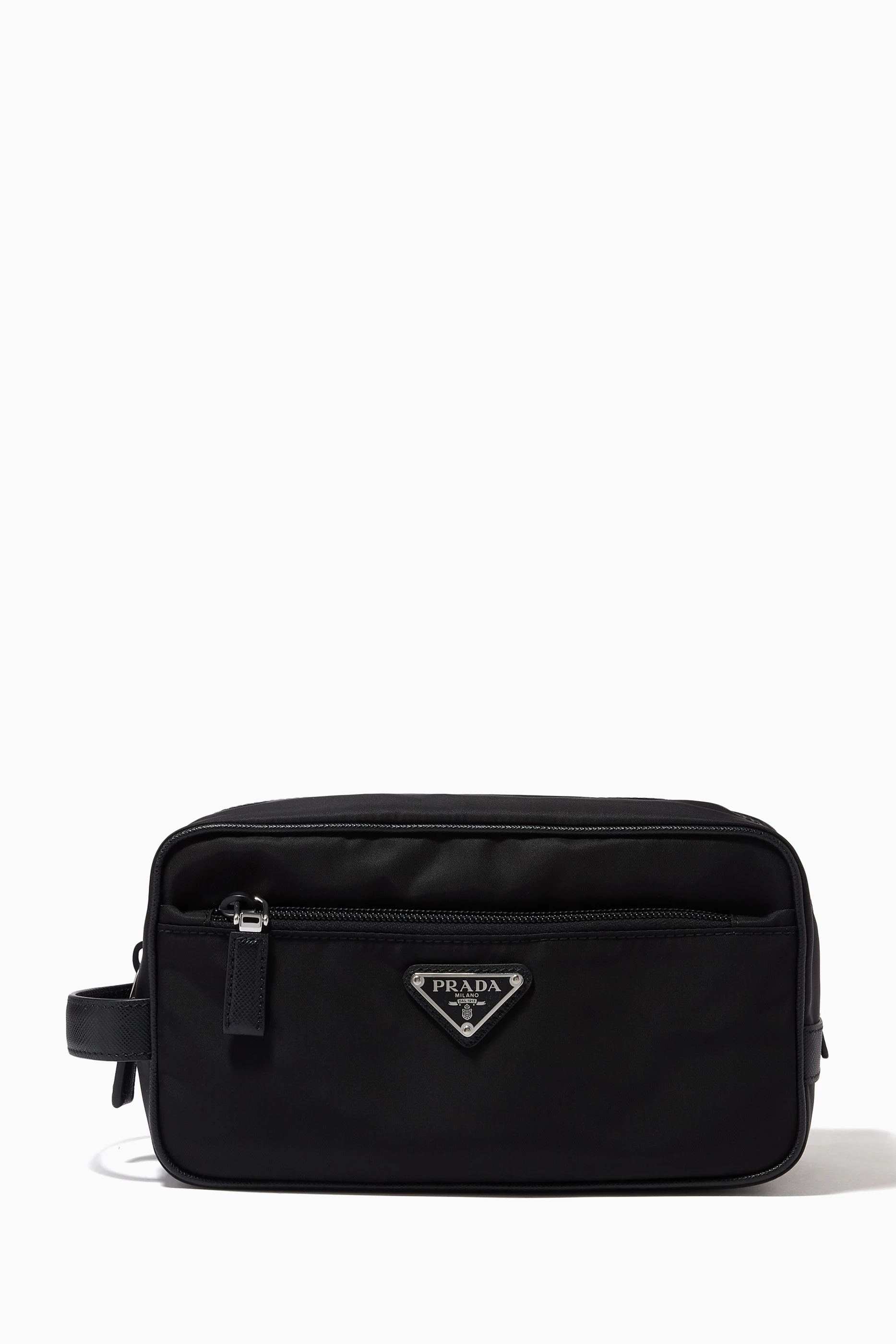 Buy Prada Black Triangle Logo Travel Pouch in Re Nylon Saffiano Leather For Men Online Ounass UAE