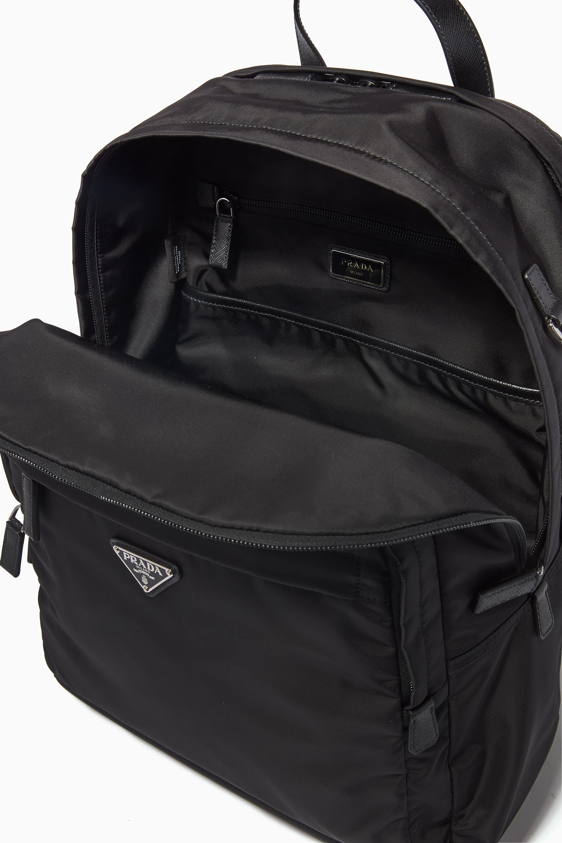 Buy Prada Black Triangle Logo Backpack in Re-Nylon For Men Online 