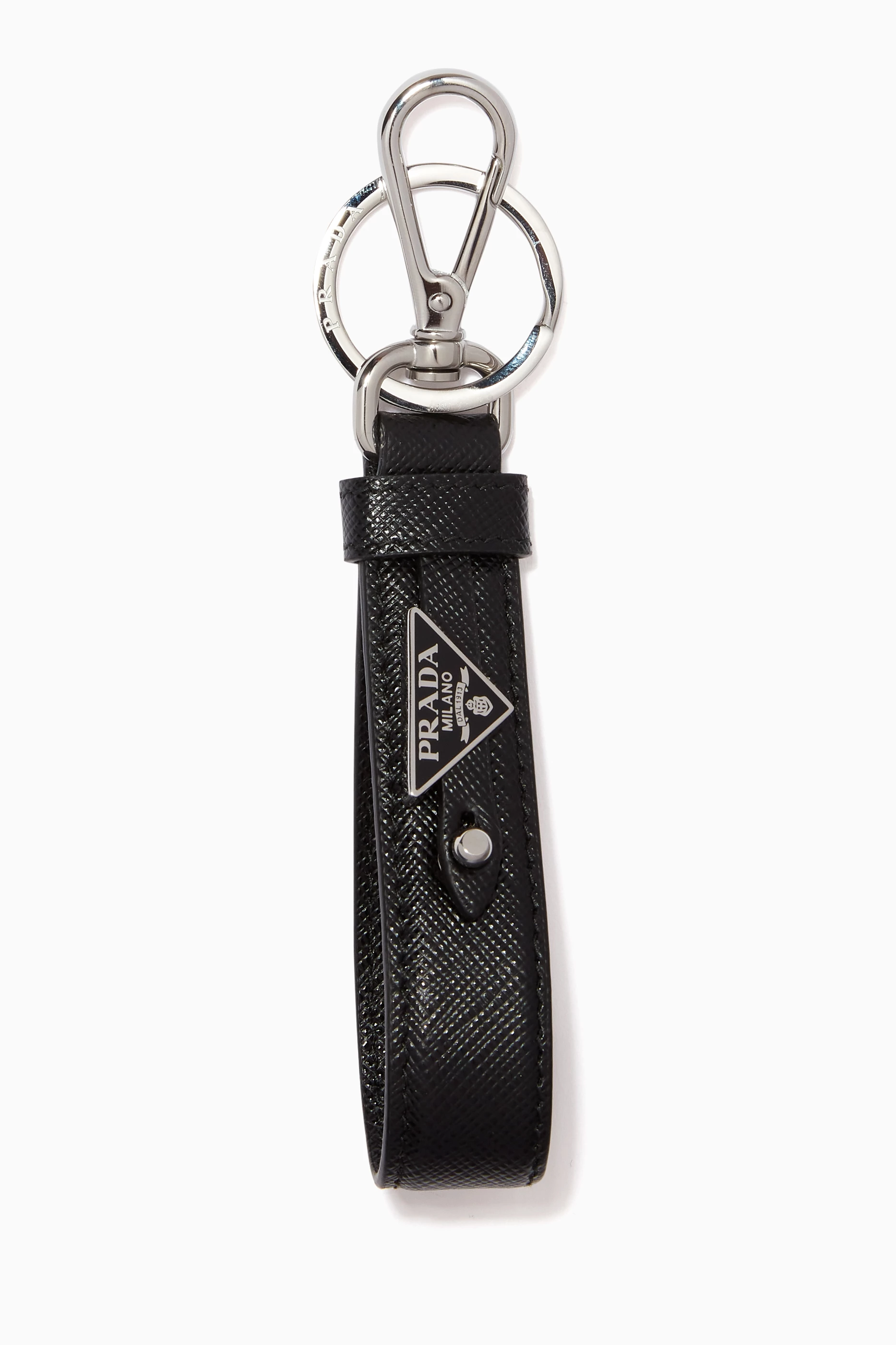 ★Prada Saffiano Leather Triangle Logo Keychain Black★ Prada Saffiano Leather Keychain | Saks Fifth Avenue