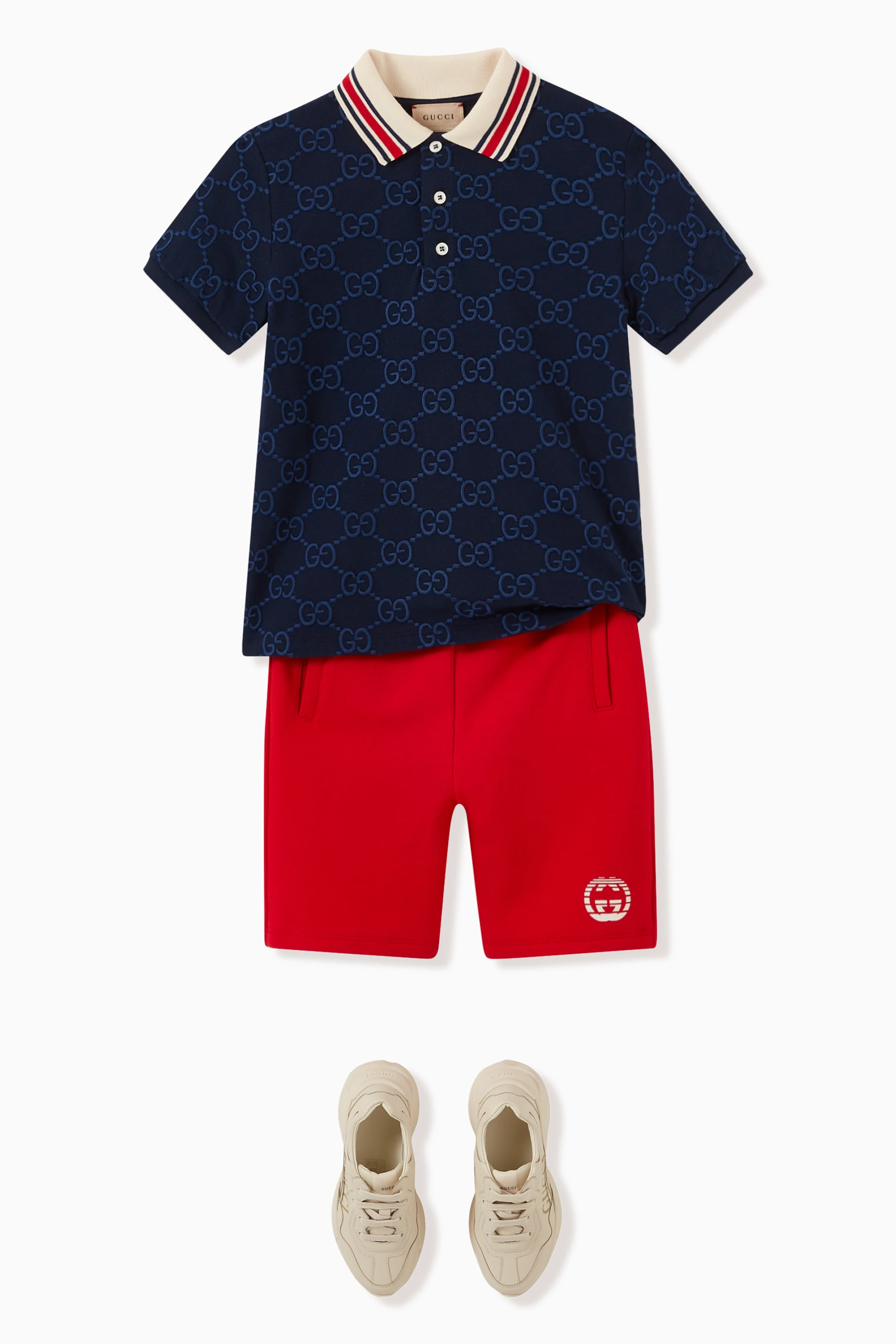 Buy Gucci Blue GG Embroidery Polo Shirt in Stretch Cotton Piquet