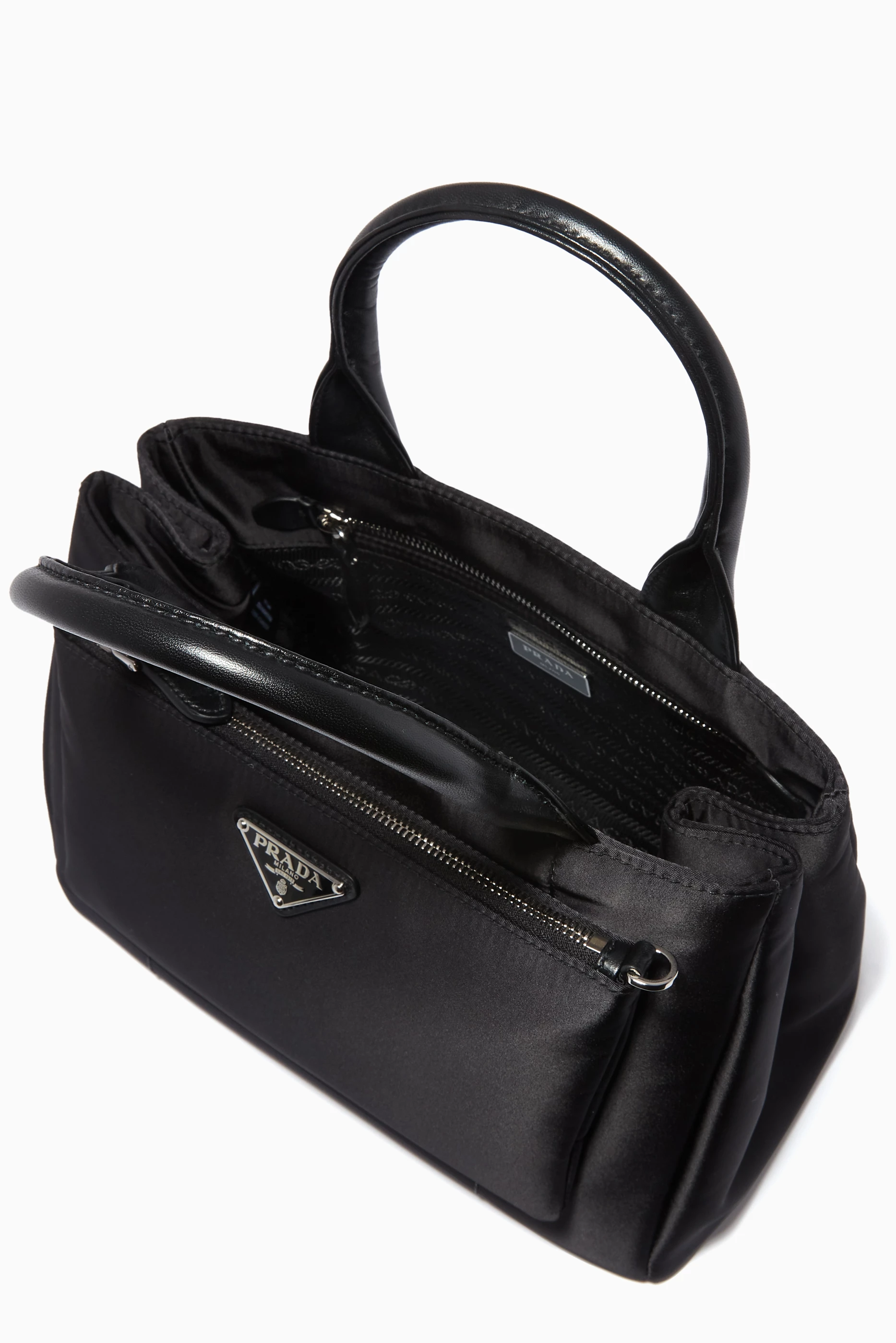 Buy Prada Black Triangle Logo Tote Bag in Nylon & Nappa For