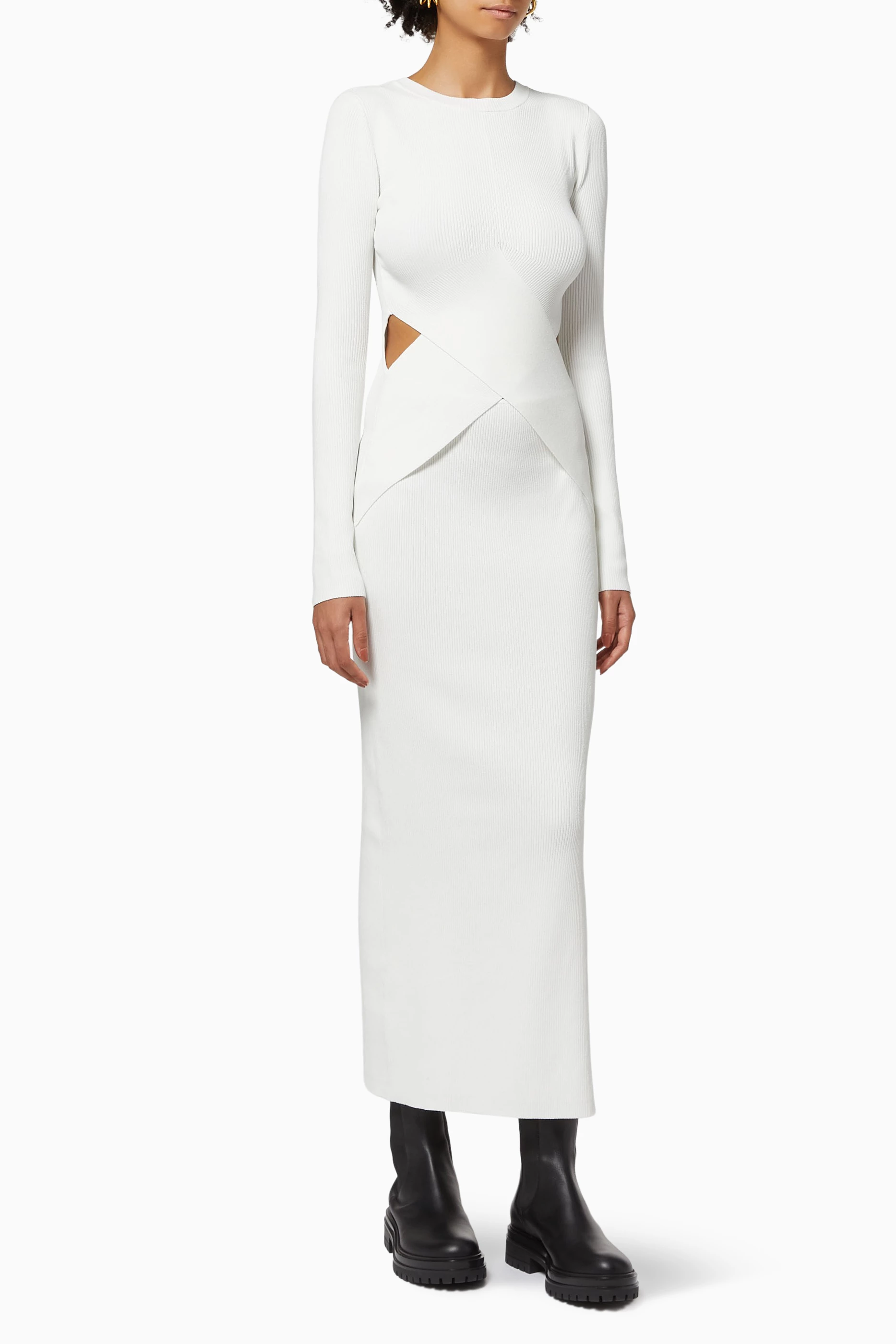 Buy SIR The Label Neutral Celena Draped Midi Dress in Ribbed Knit For Women Online Ounass UAE