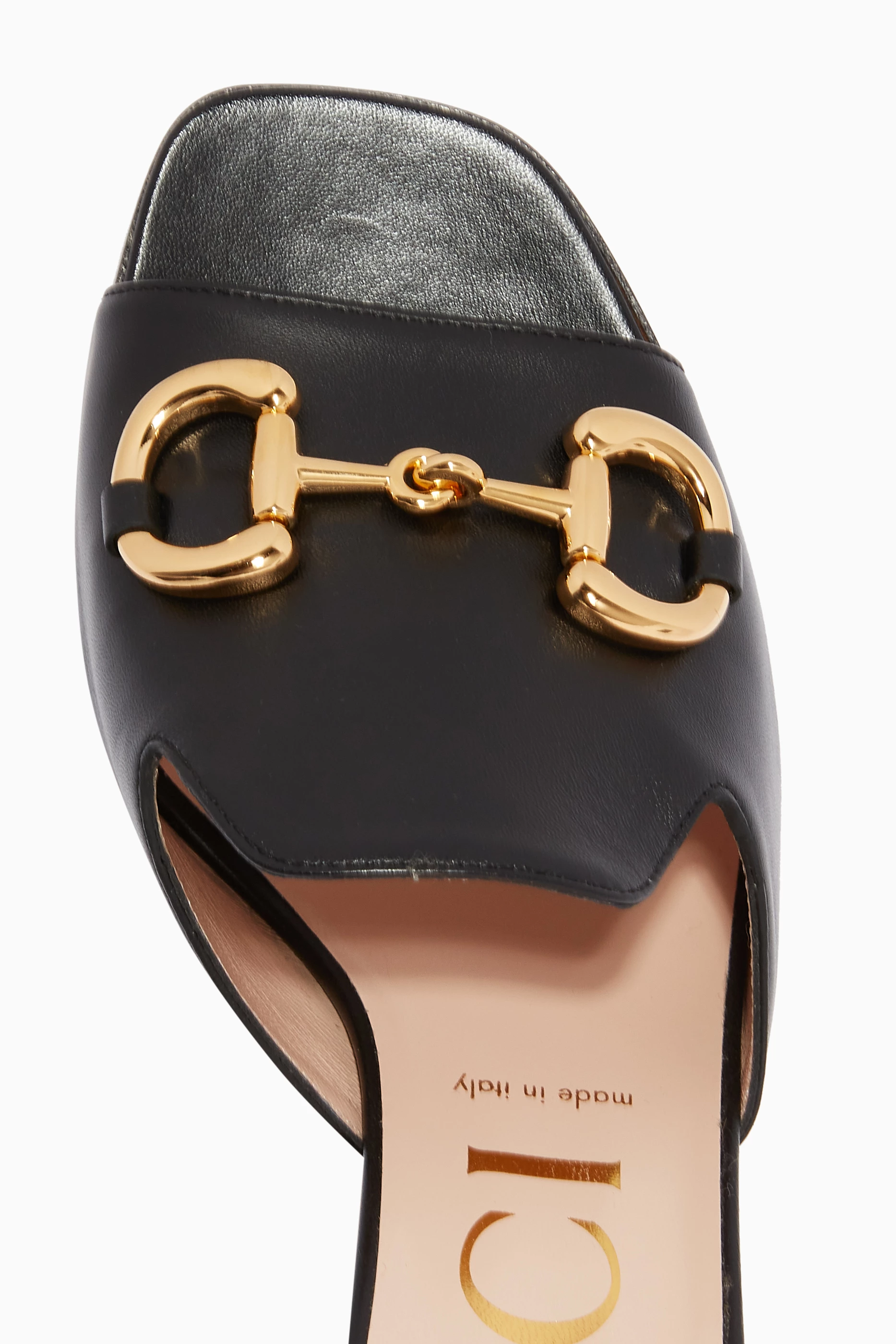 Gucci black leather slides hot sale