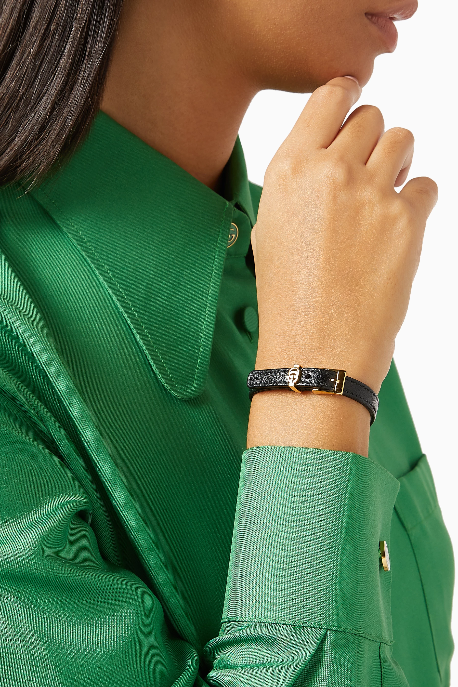 Buy Gucci Black Double G Bracelet in Leather For Women Online Ounass UAE