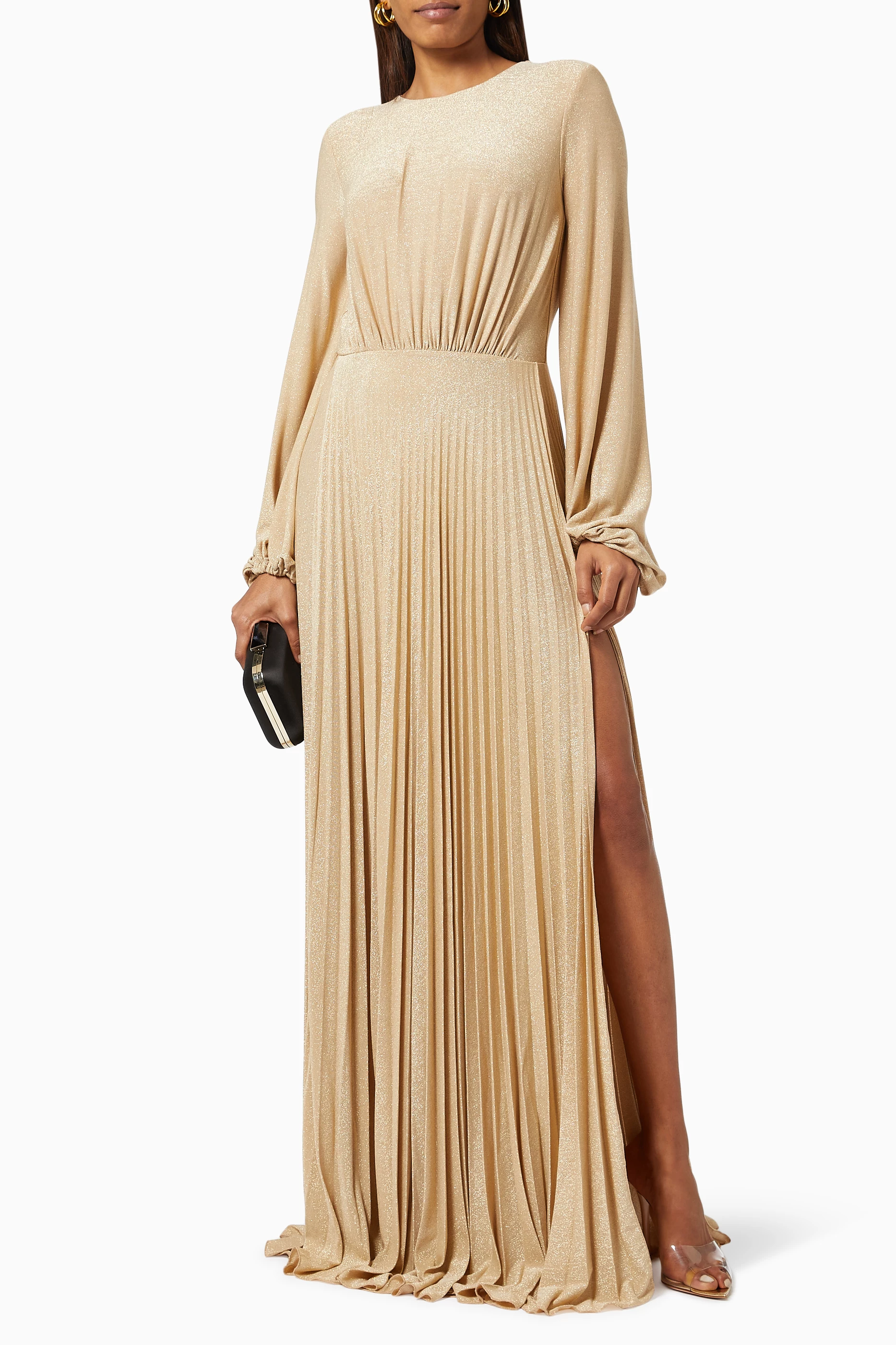 Buy Elisabetta Franchi Brown Maxi Dress in Lame Jersey For Women Online Ounass UAE
