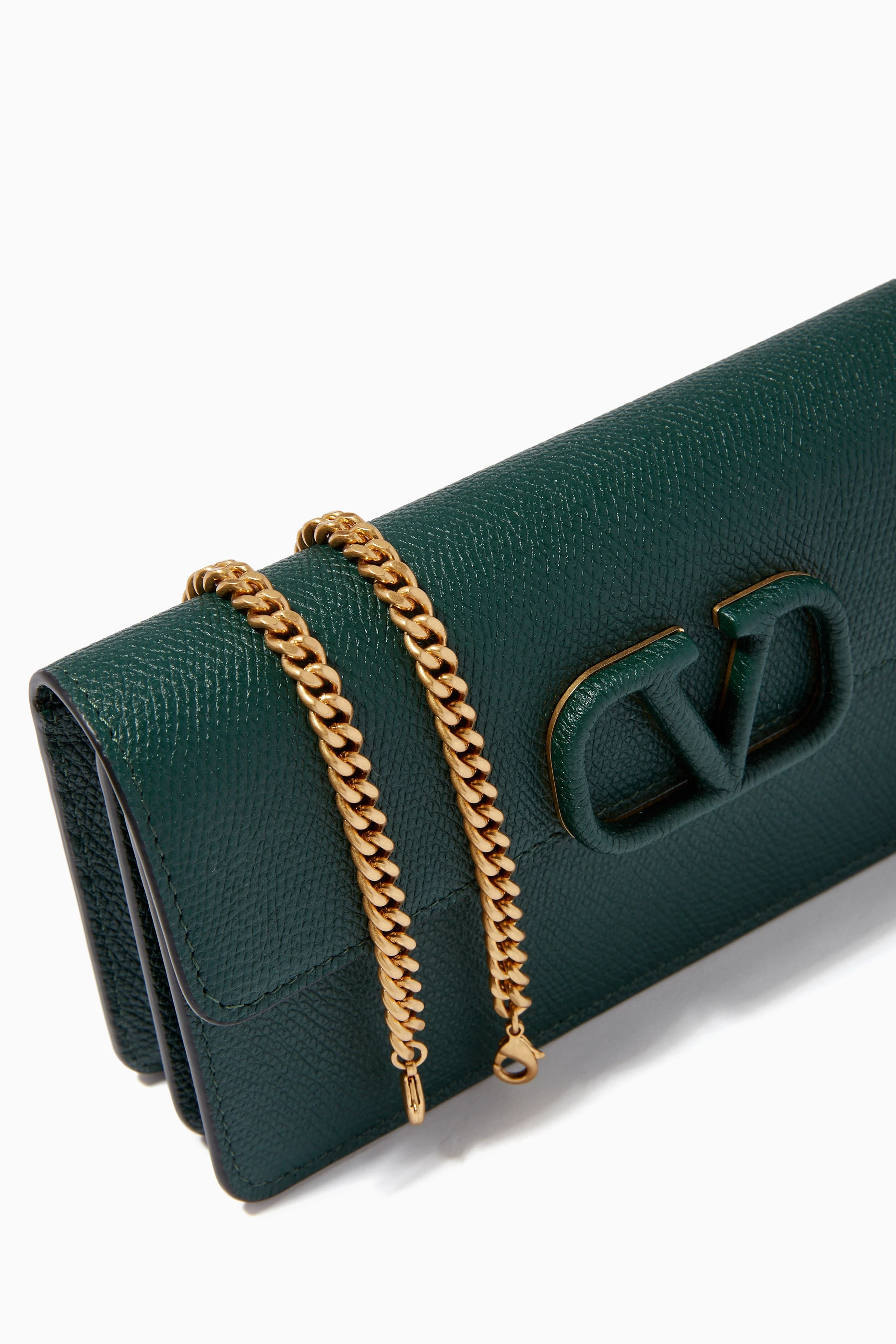 Buy Valentino Garavani Green Valentino Garavani VLOGO Chain Wallet in Grainy Calfskin For Women Online Ounass UAE