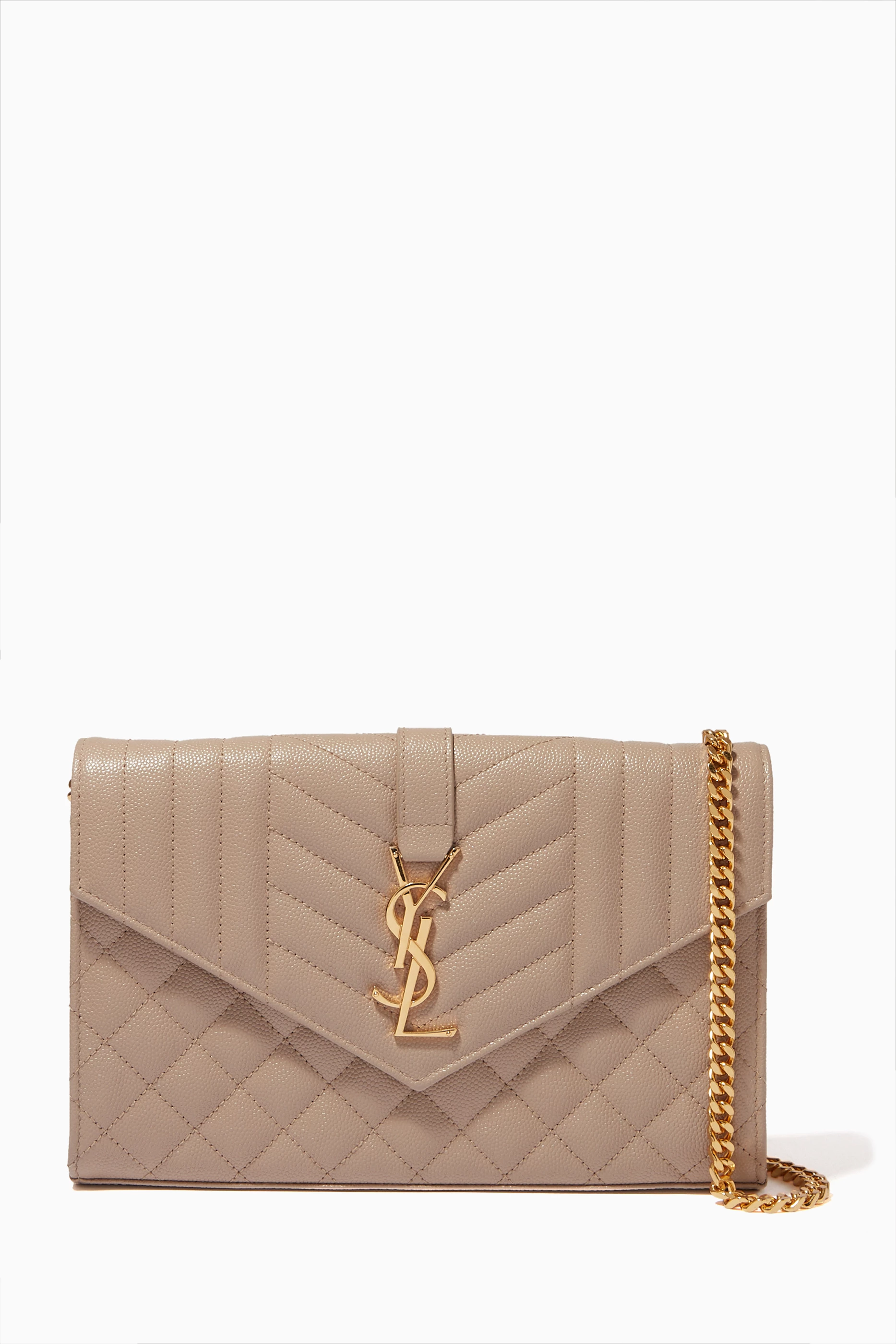 Buy SAINT LAURENT Neutral Monogram Chain Wallet in Mix Matelasse Grain de Poudre Embosse For Women Online Ounass UAE
