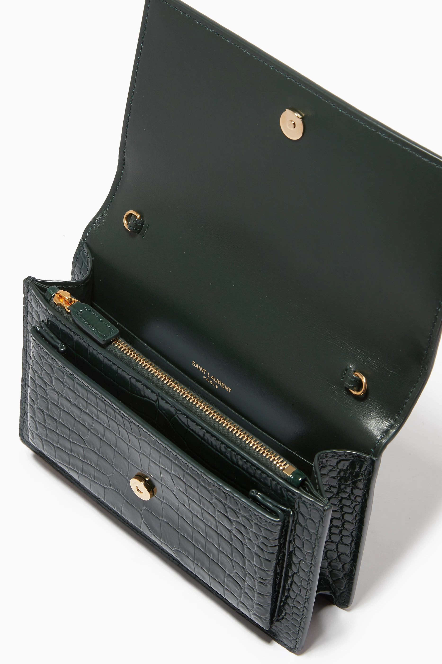 Sunset chain wallet in black and white leather on sale