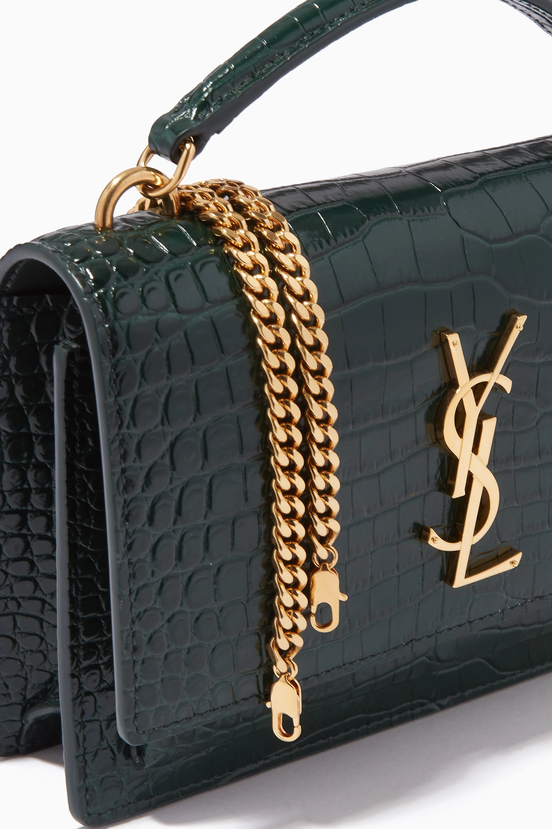 Buy SAINT LAURENT Green Sunset Chain Wallet in Croc embossed Shiny Leather For Women Online Ounass UAE