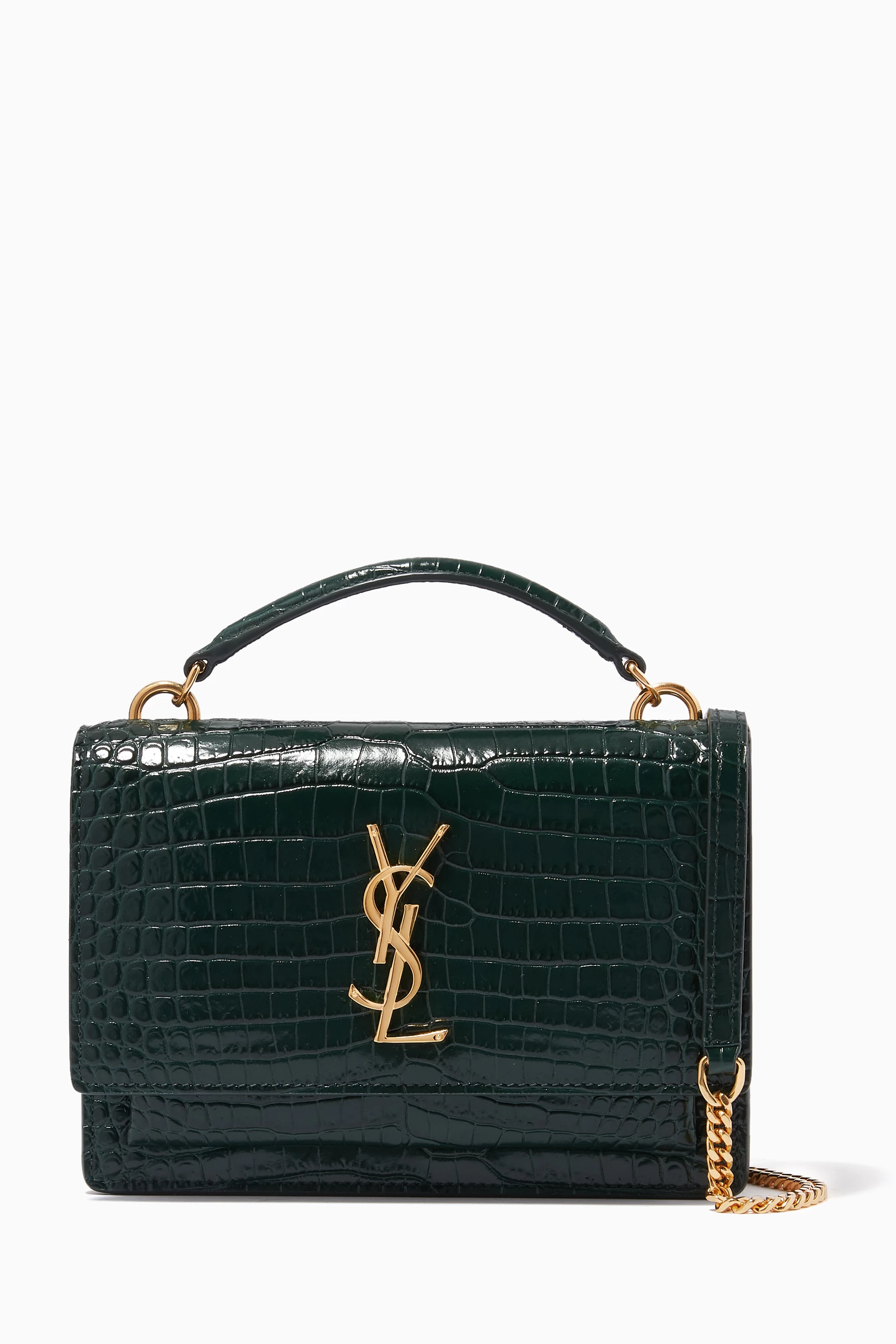 Buy SAINT LAURENT Green Sunset Chain Wallet in Croc embossed Shiny Leather For Women Online Ounass UAE