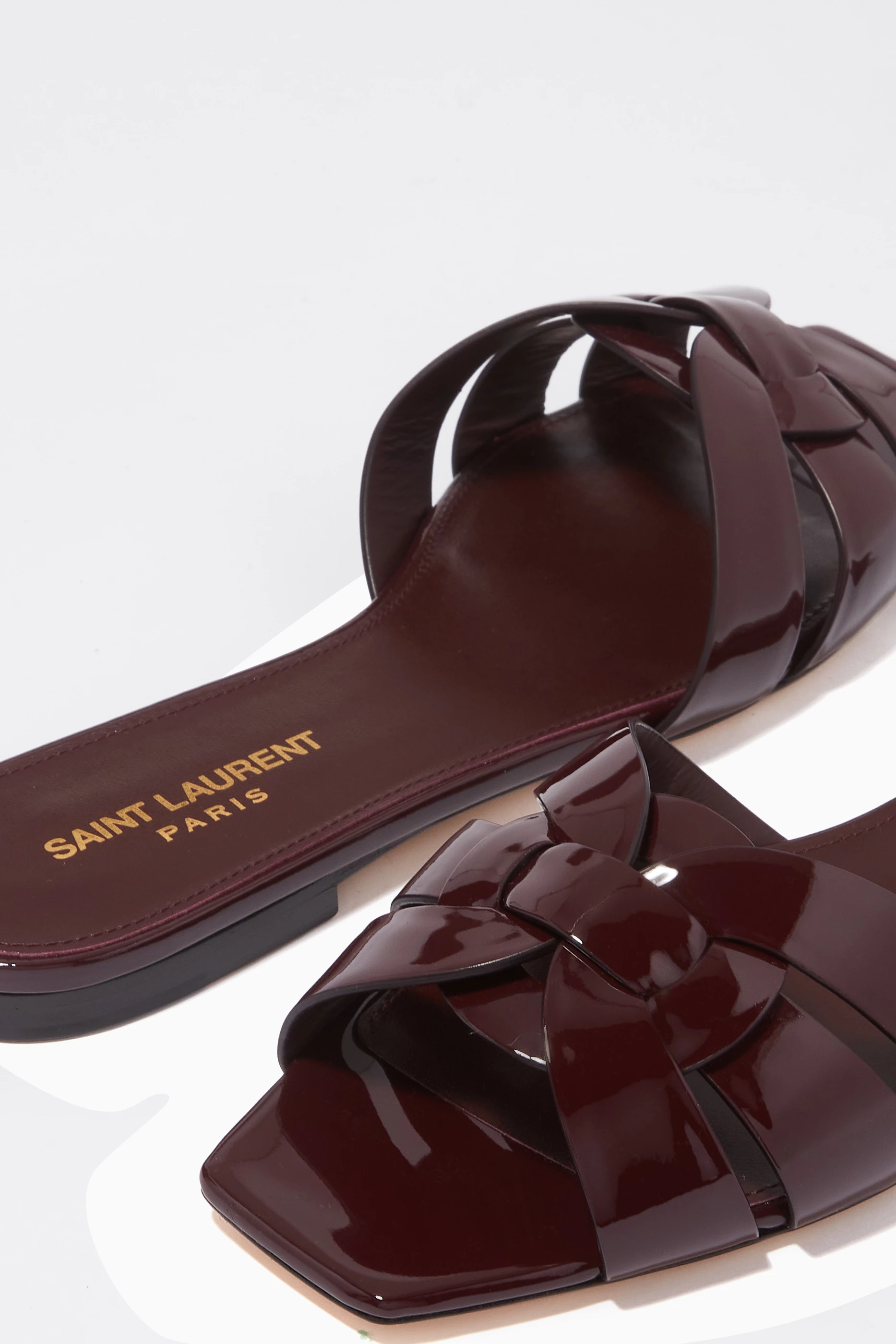 Buy SAINT LAURENT Burgundy Tribute Flat Sandals in Patent Leather For Women Online Ounass UAE