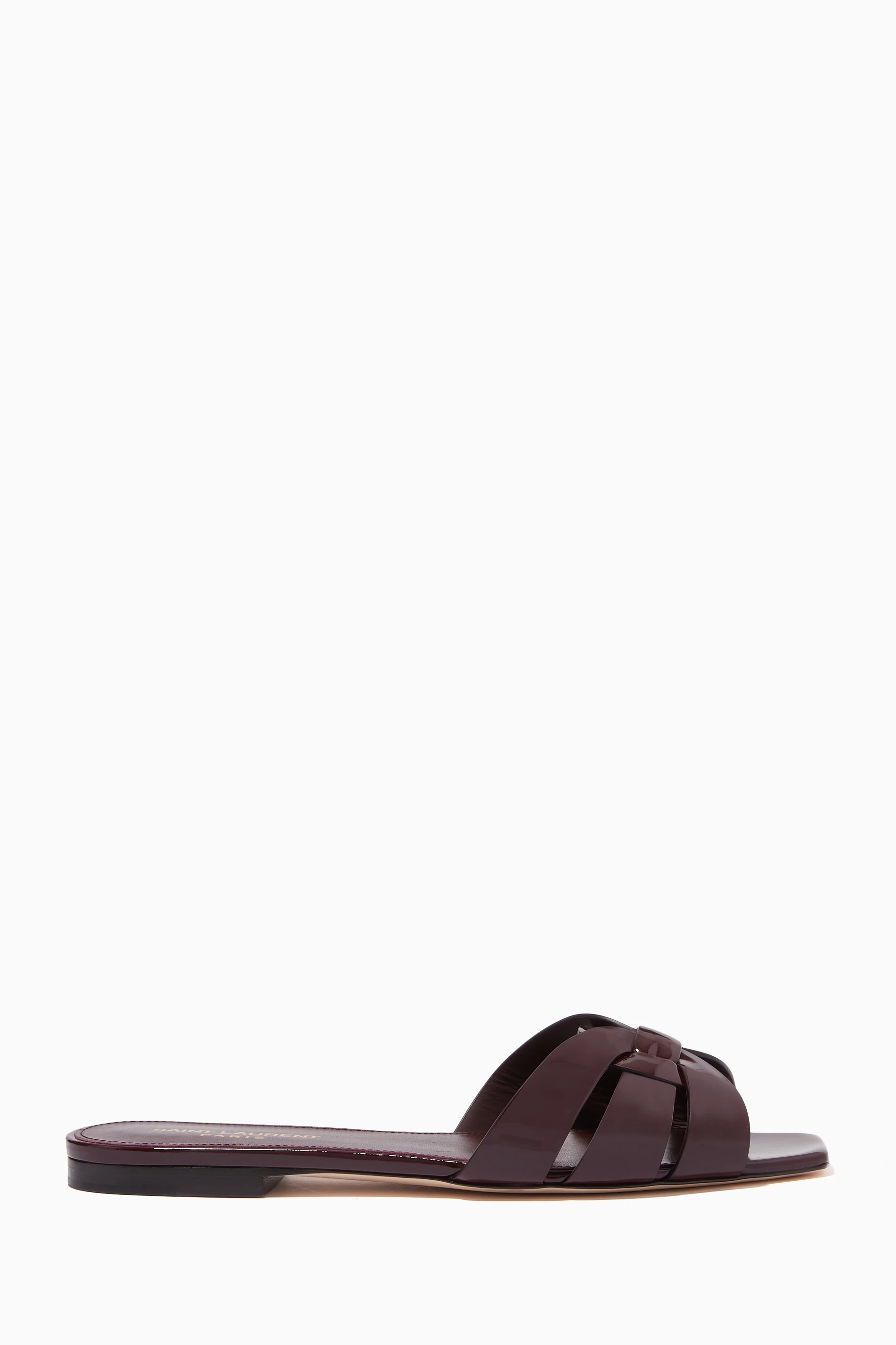 Buy SAINT LAURENT Burgundy Tribute Flat Sandals in Patent Leather For Women Online Ounass UAE