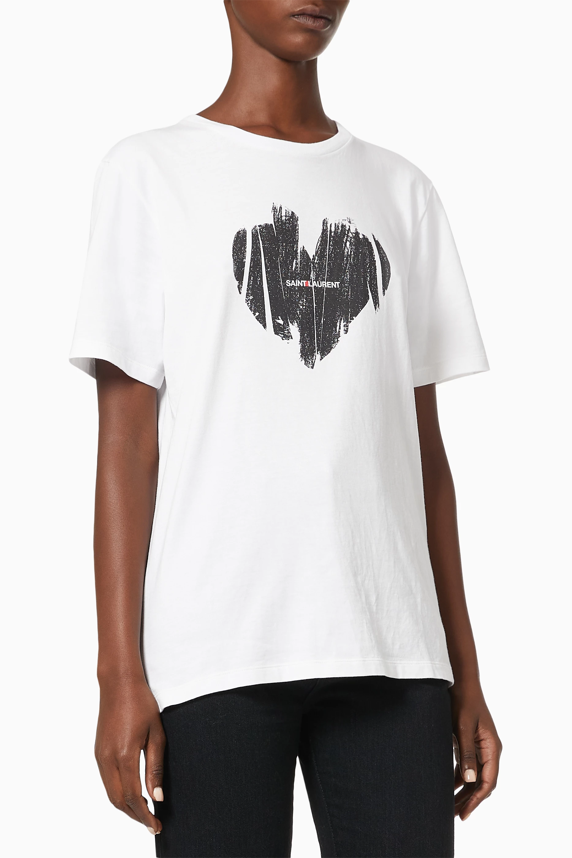 Buy SAINT LAURENT White Heart Print T shirt in Cotton Jersey For Women Online Ounass UAE
