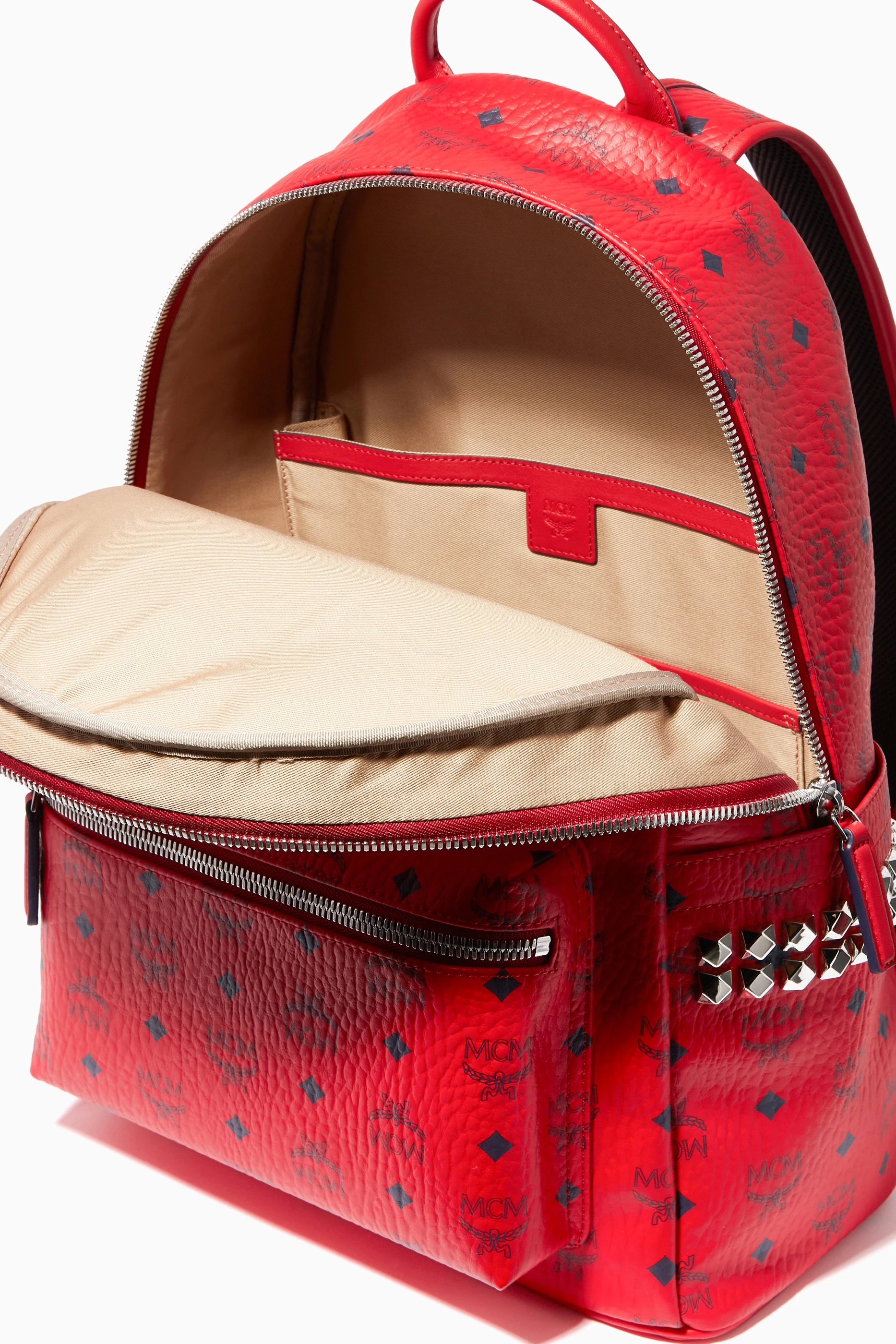 Buy MCM Red Stark Side Studs Backpack in Visetos 40cm 15.7 For Men Online Ounass UAE