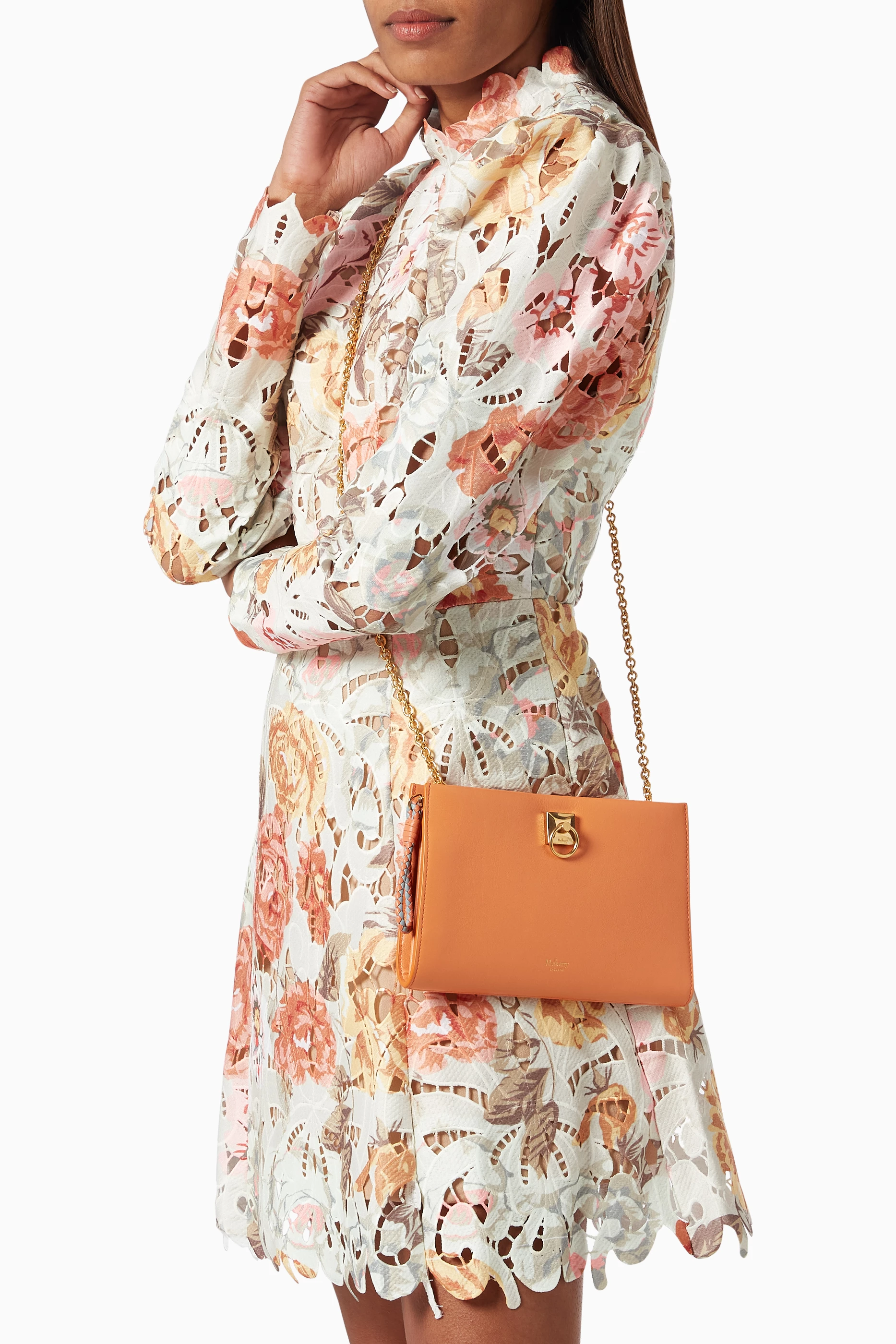 Buy Mulberry Orange Iris Chain Wallet in Heavy Grain Leather