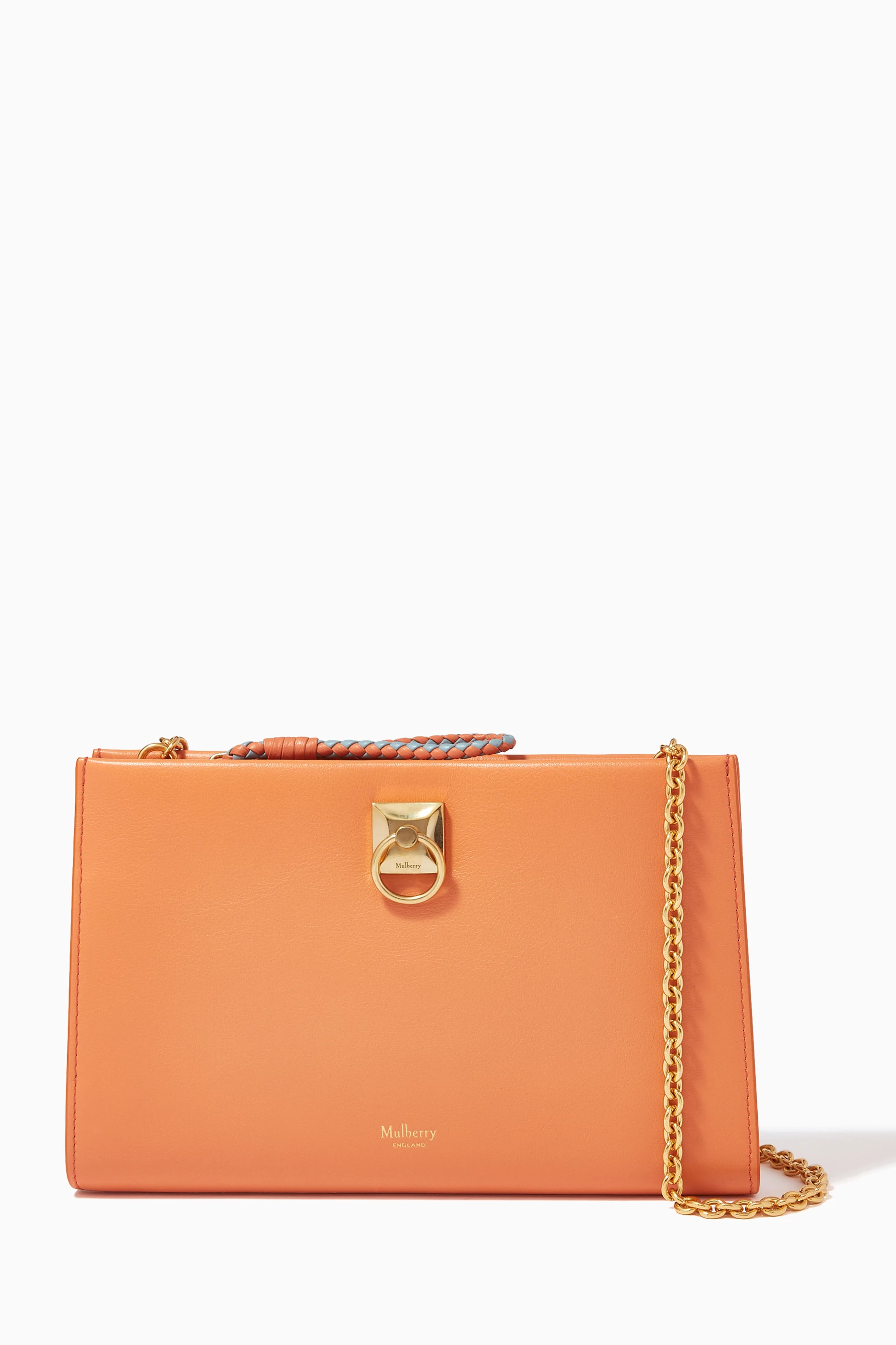 Buy Mulberry Orange Iris Chain Wallet in Heavy Grain Leather